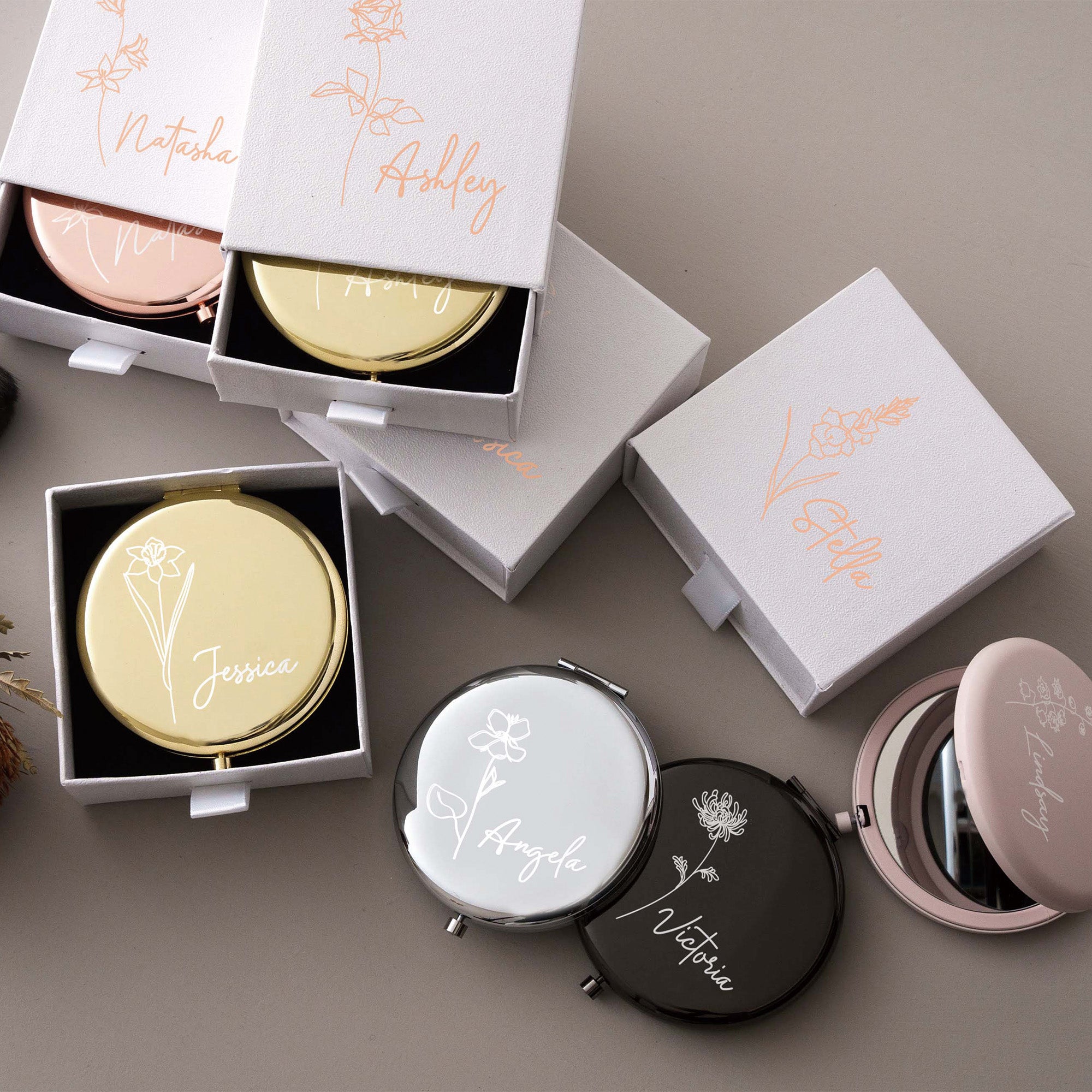 Birth Flower Compact Mirror with Gift Box