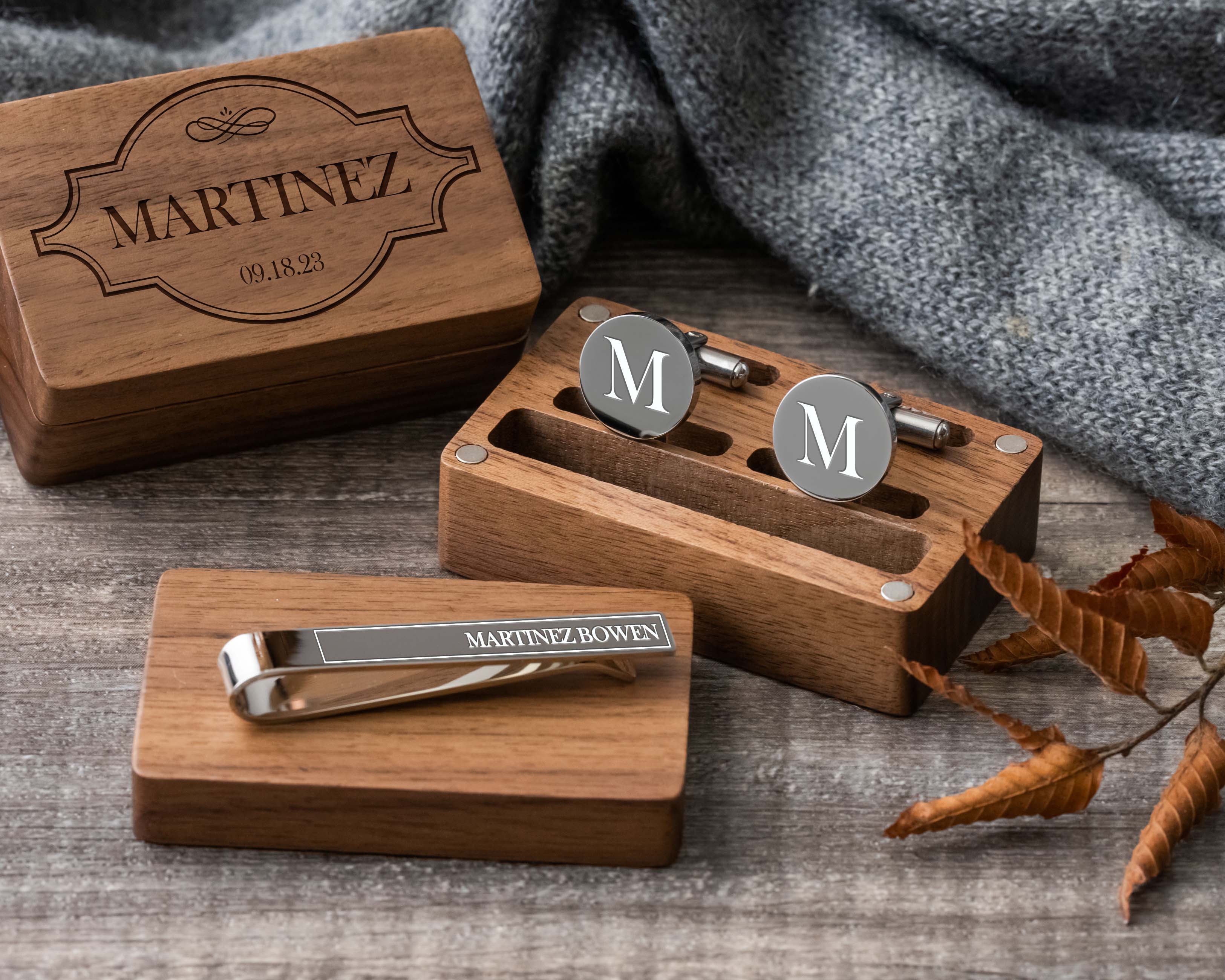 Personalized Metal Cufflinks & Tie Clip Set