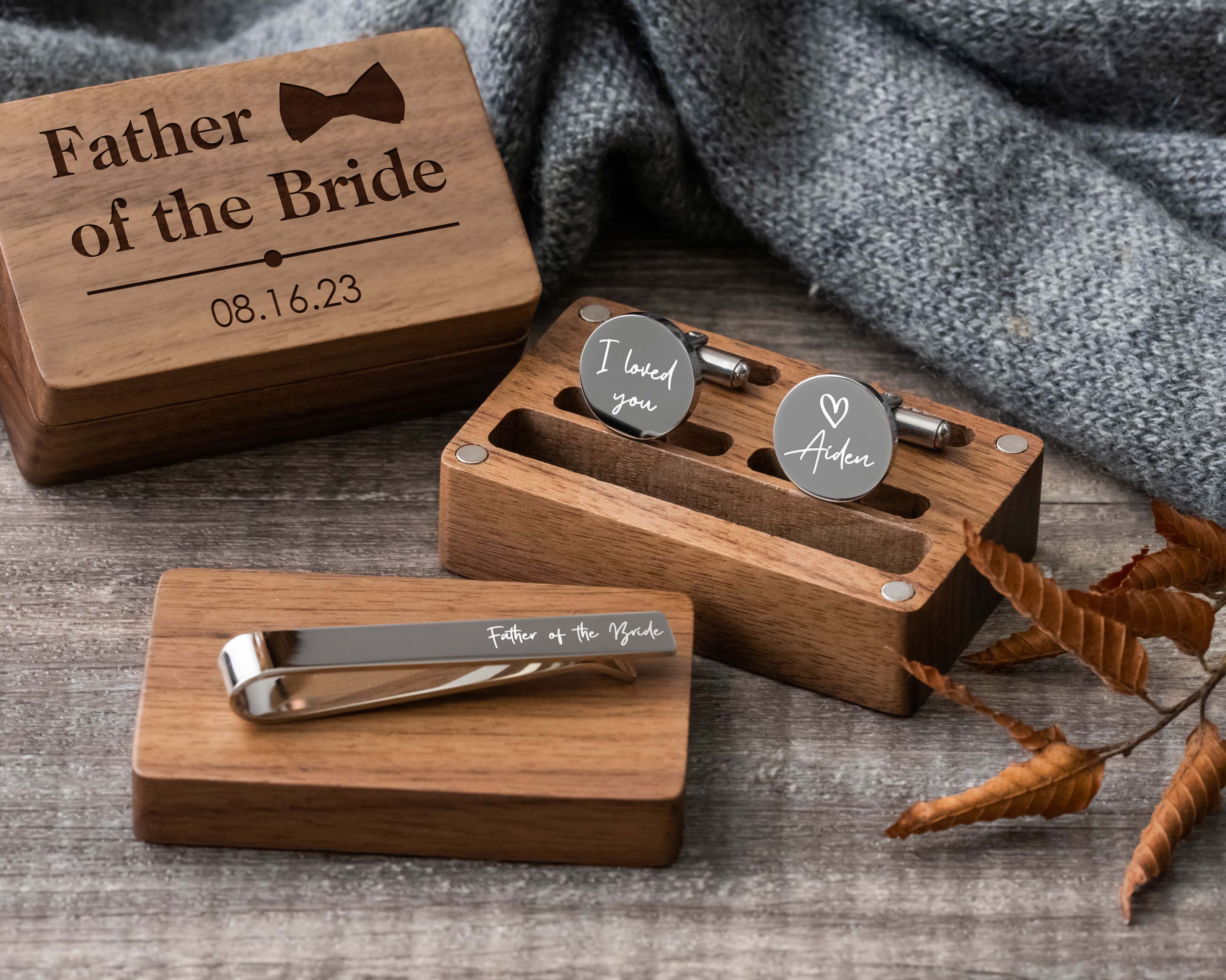 Personalized Metal Cufflinks & Tie Clip Set