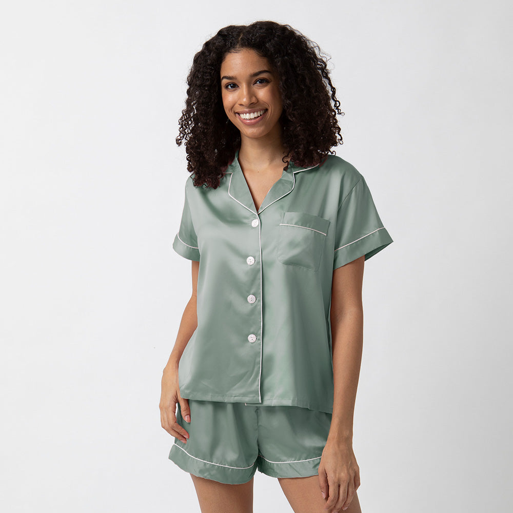 Short Satin Pajamas Set - Back Design