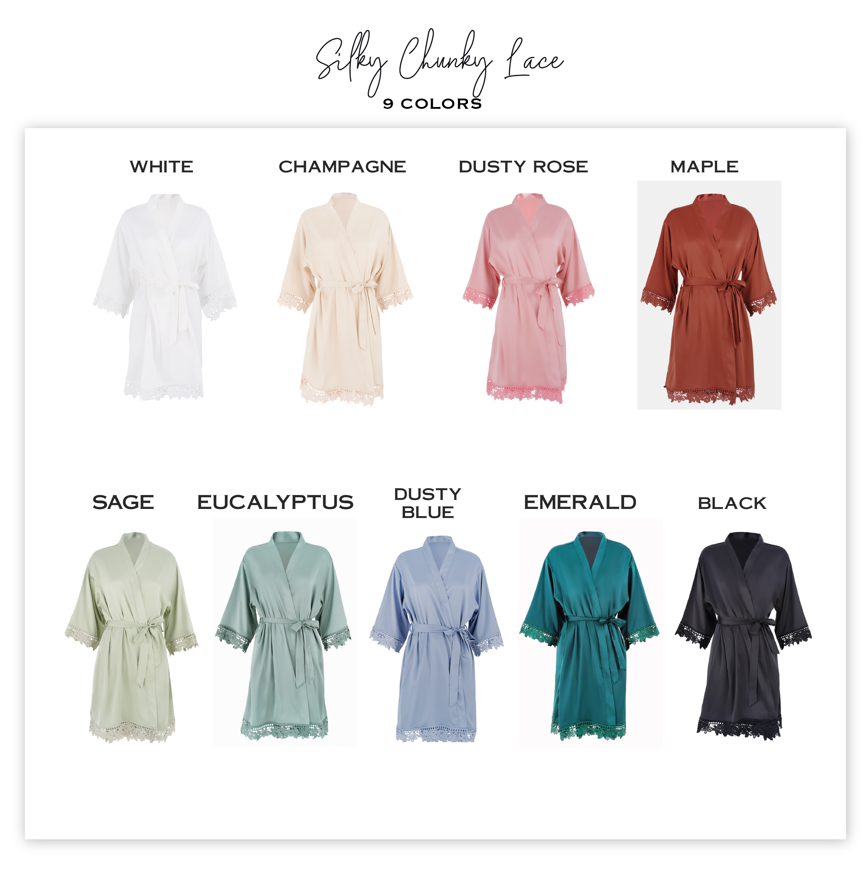 Satin Chunky Lace Bridesmaid Robes - Front Design