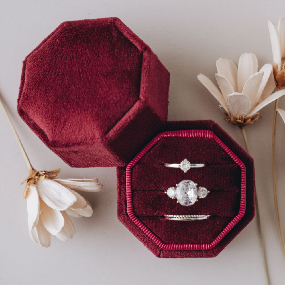 Triple Slot Octagon Velvet Ring Box