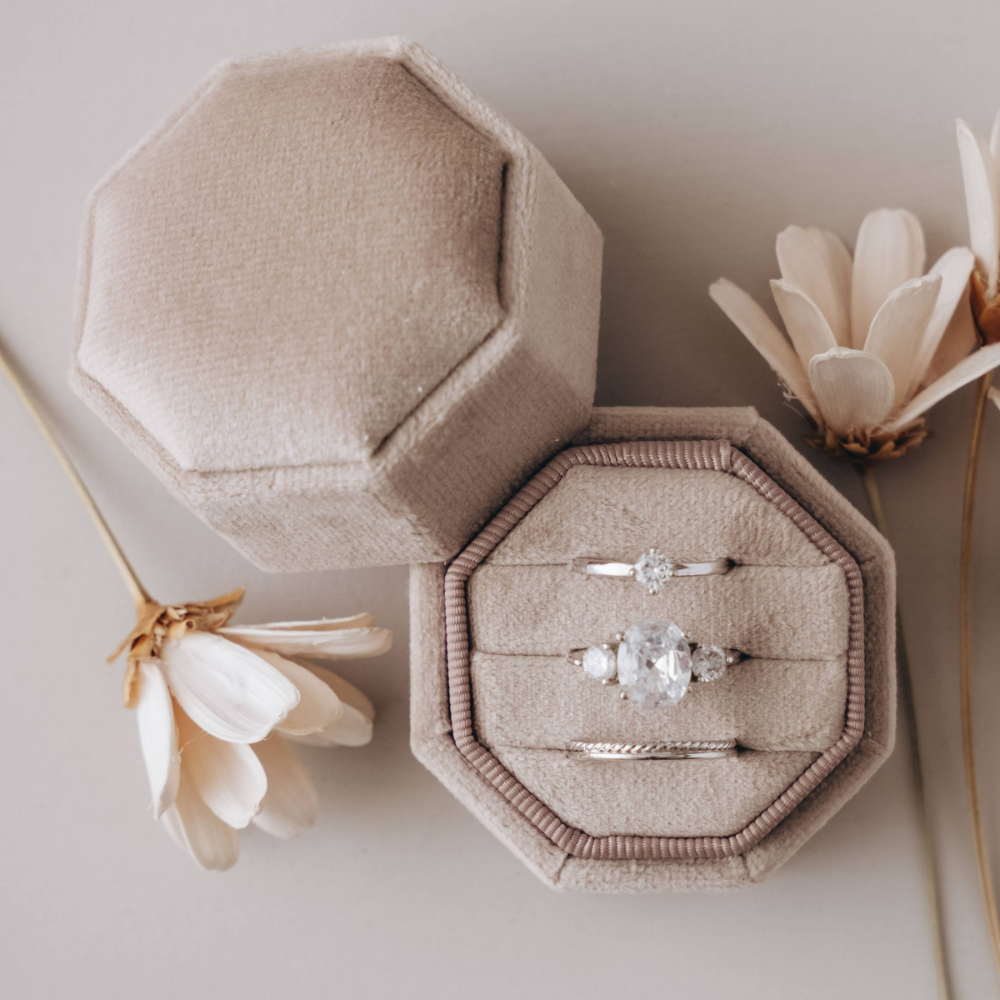 Triple Slot Octagon Velvet Ring Box