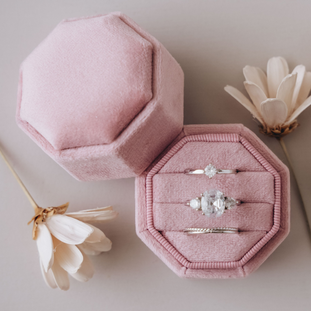 Triple Slot Octagon Velvet Ring Box