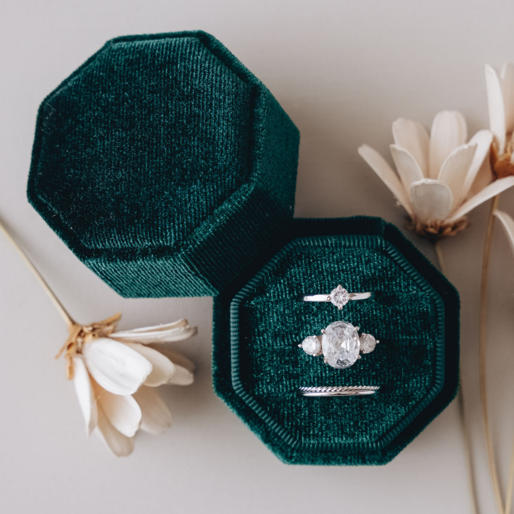 Triple Slot Octagon Velvet Ring Box