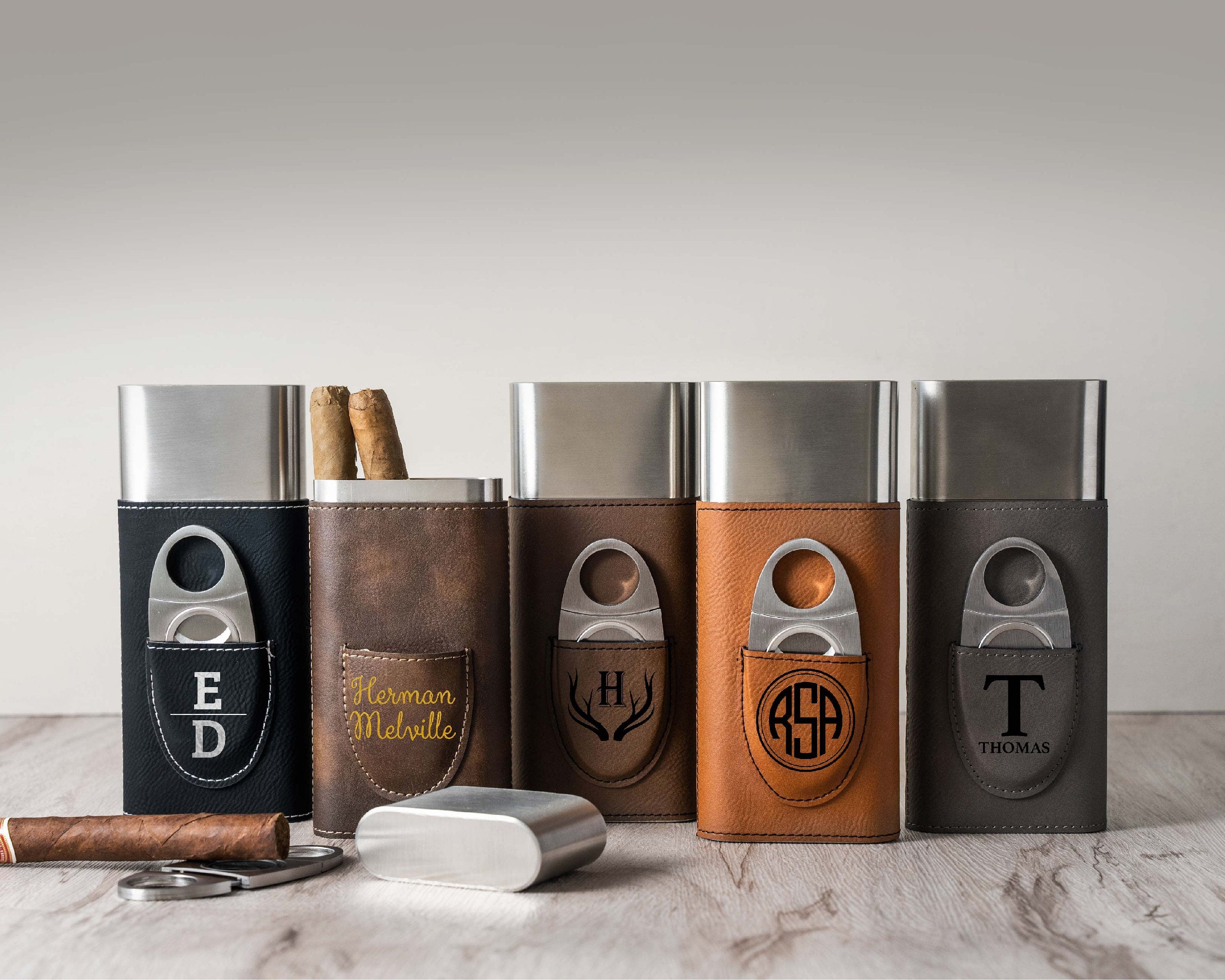 Personalized Cigar Case,Mens Christmas Gift, Groomsmen Gifts, Custom Engraved Cigar Holder, Cigar Travel Case, Leather Cigar Holder