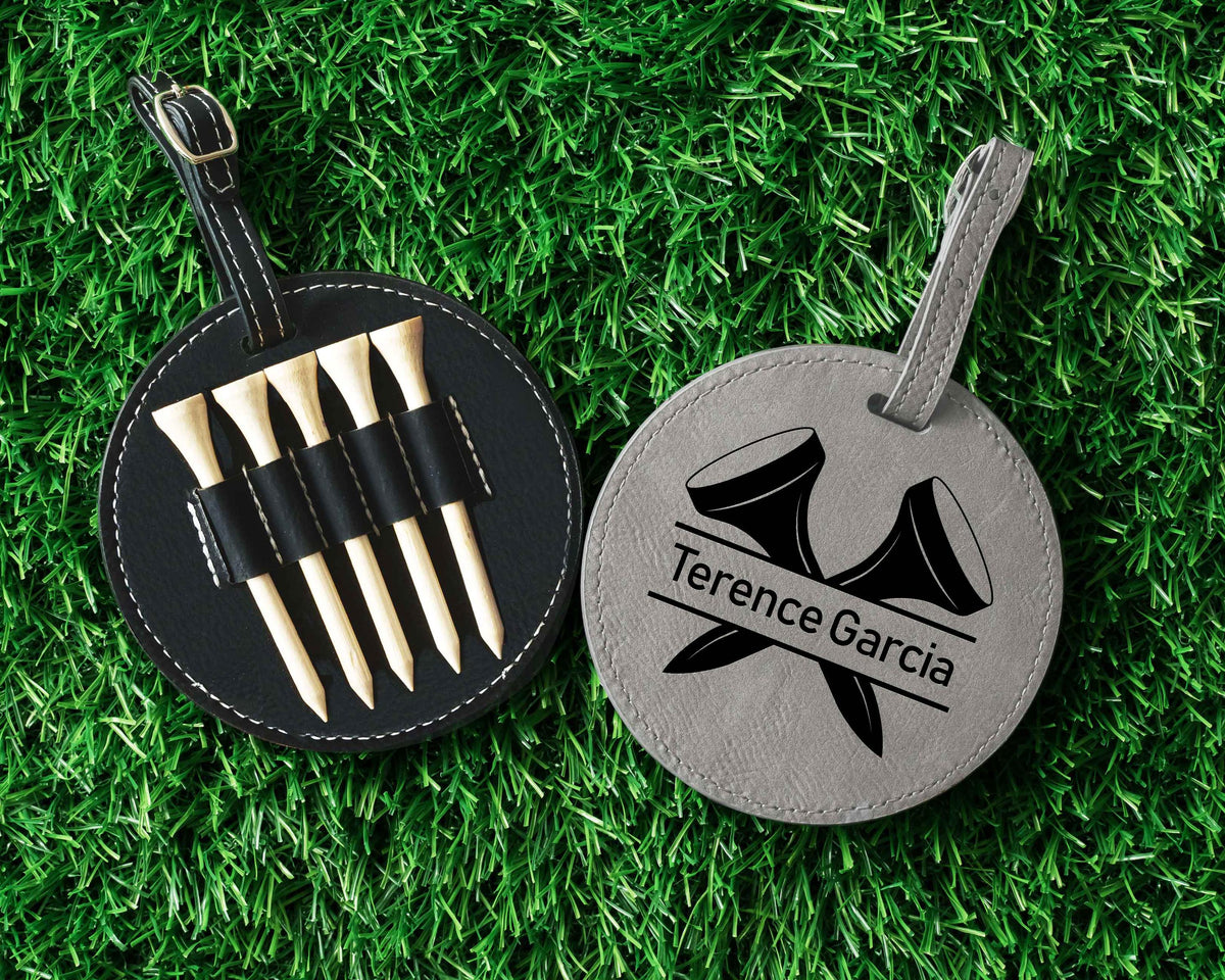 Custom Leather Golf Bag Tag with Tees, Christmas Gifts for Boyfriend, Christmas Gifts for Husband, Personalized Golf Bag Tag with Golf Tees, Golf Gifts for Men, Golf Gifts for Women