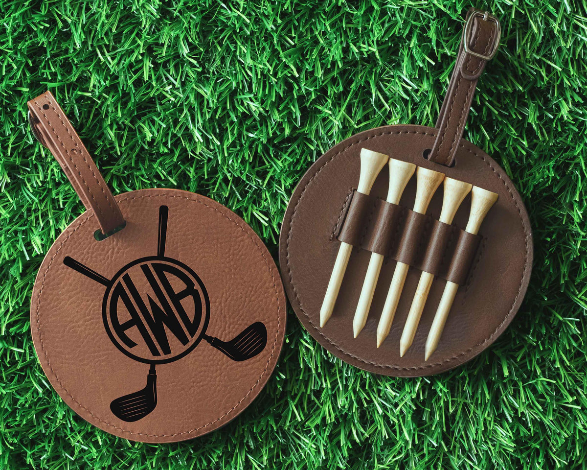 Custom Leather Golf Bag Tag with Tees, Christmas Gifts for Boyfriend, Christmas Gifts for Husband, Personalized Golf Bag Tag with Golf Tees, Golf Gifts for Men, Golf Gifts for Women