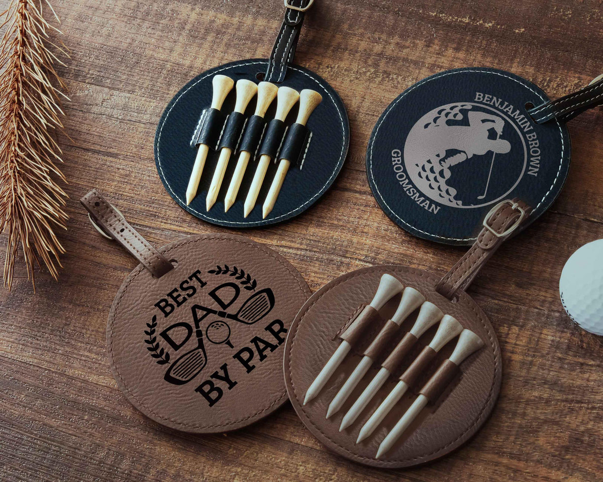 Custom Leather Golf Bag Tag with Tees, Christmas Gifts for Boyfriend, Christmas Gifts for Husband, Personalized Golf Bag Tag with Golf Tees, Golf Gifts for Men, Golf Gifts for Women