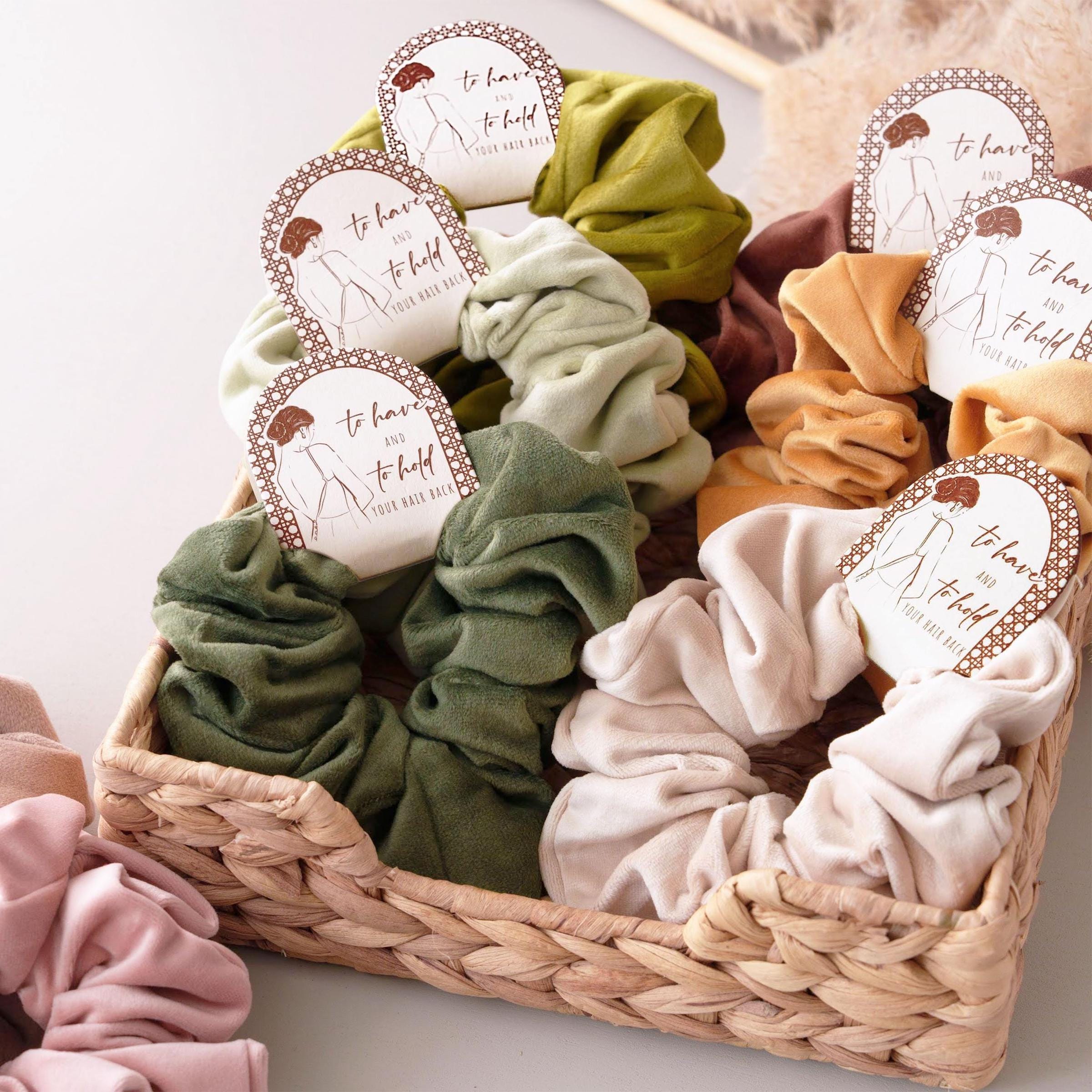 a basket filled with scrunchy hair ties