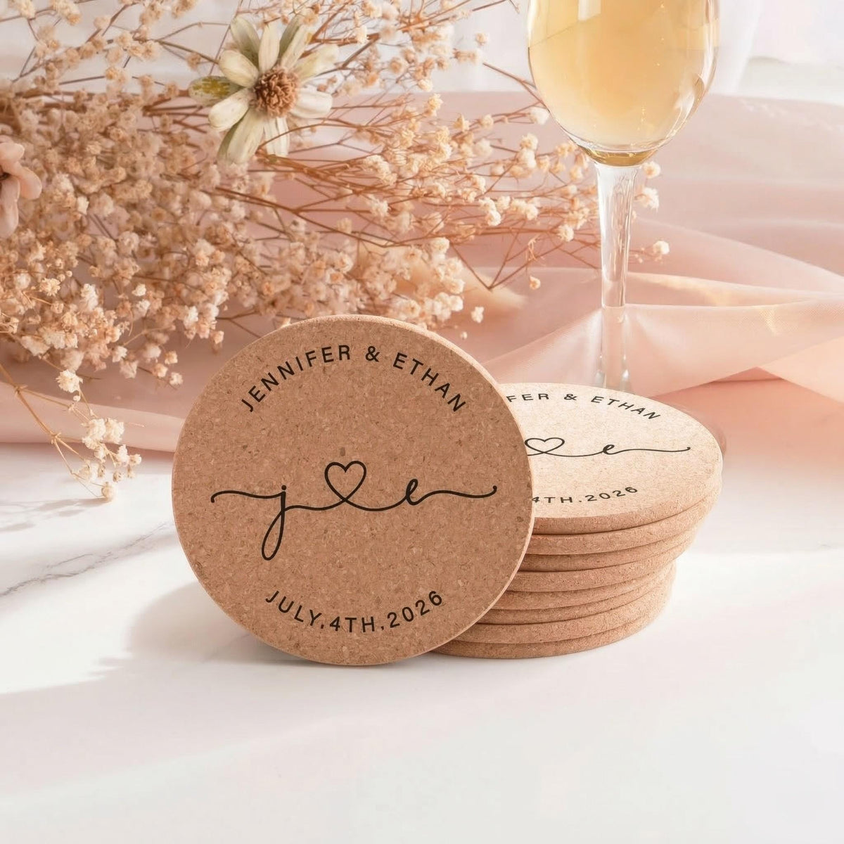 Personalized Round-Edge Cork Coaster Set — Cork Coaster, Round Edge, 5mm, 50pc, Personalized