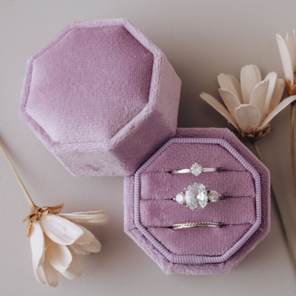 Triple Slot Octagon Velvet Ring Box