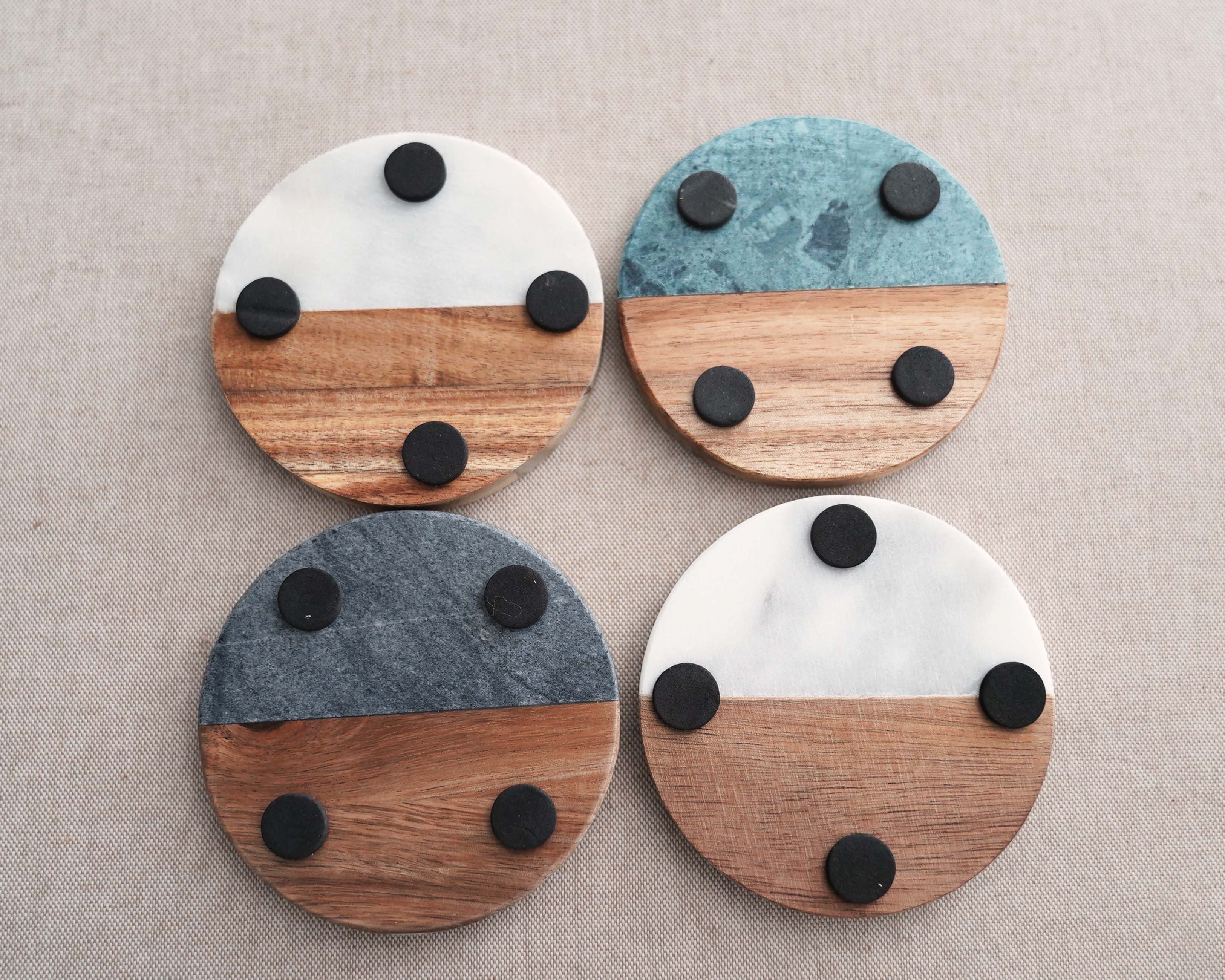 Travetine Wood Marble Coaster Set