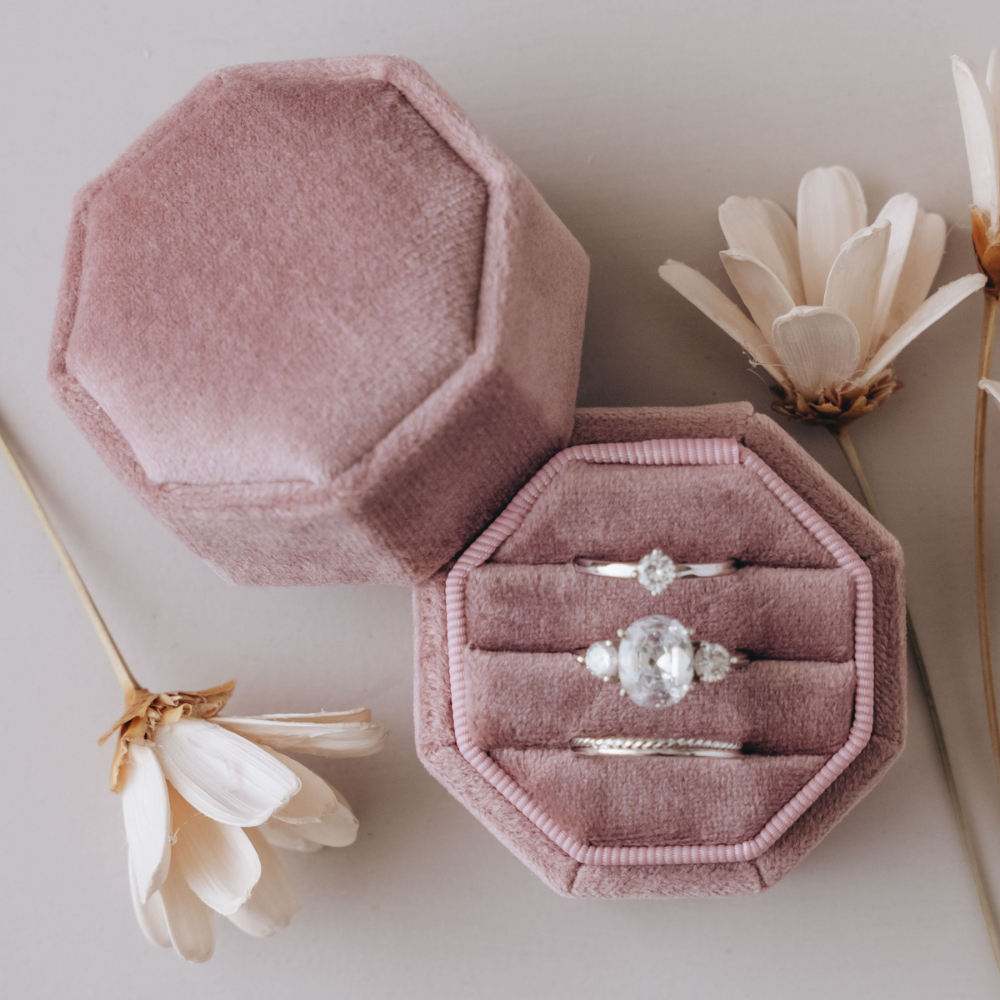 Triple Slot Octagon Velvet Ring Box