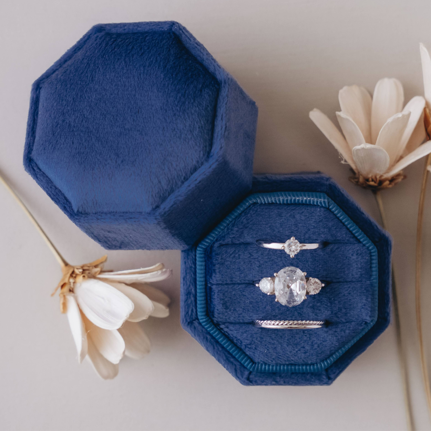 Triple Slot Octagon Velvet Ring Box
