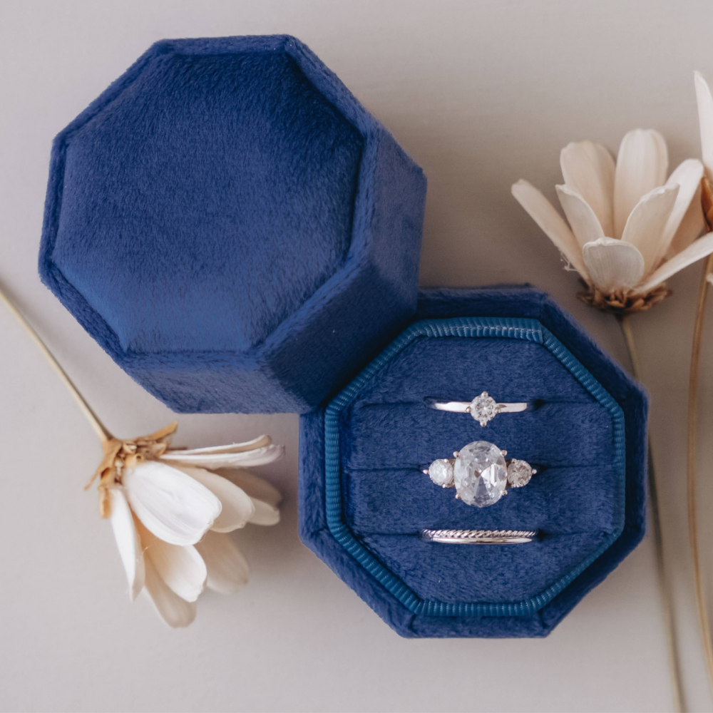 Triple Slot Octagon Velvet Ring Box