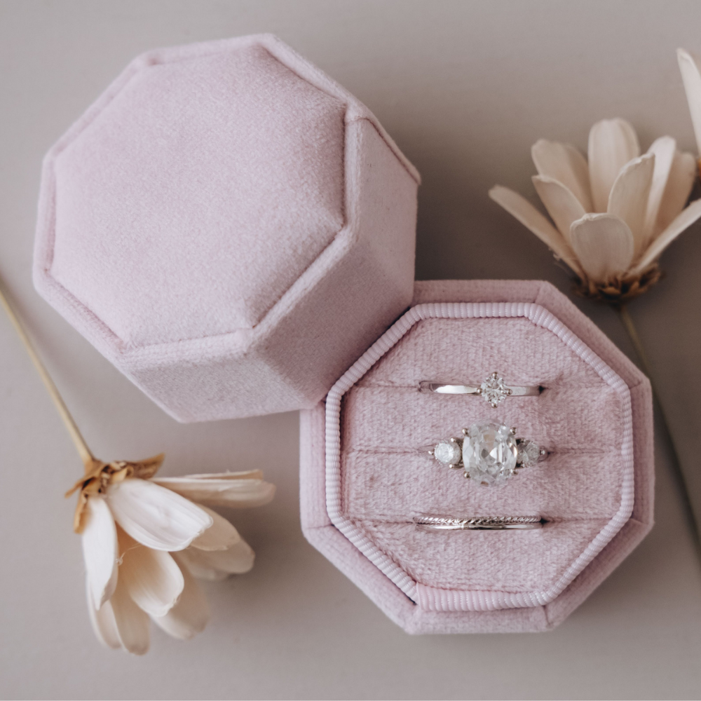 Triple Slot Octagon Velvet Ring Box