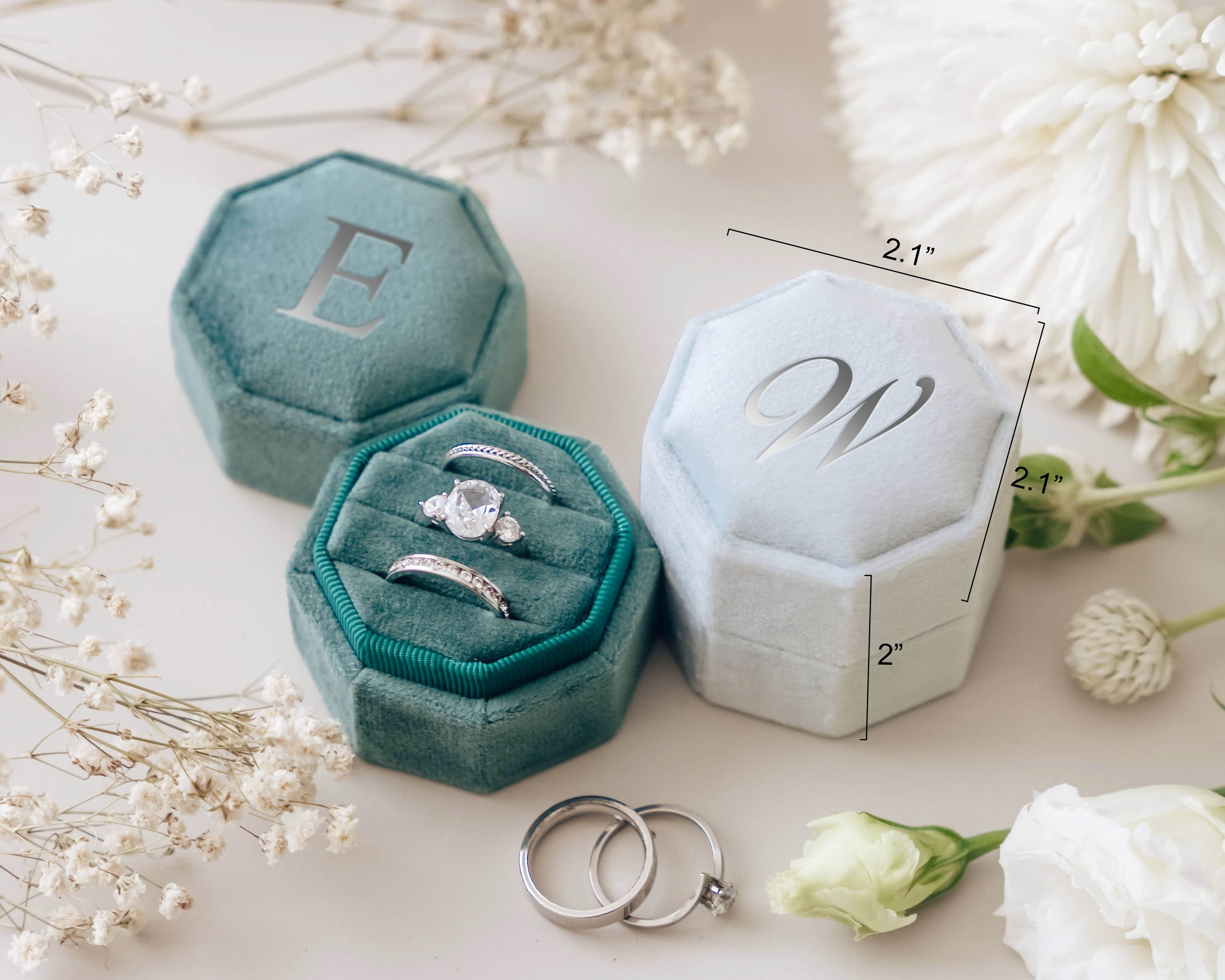 Triple Slot Octagon Velvet Ring Box