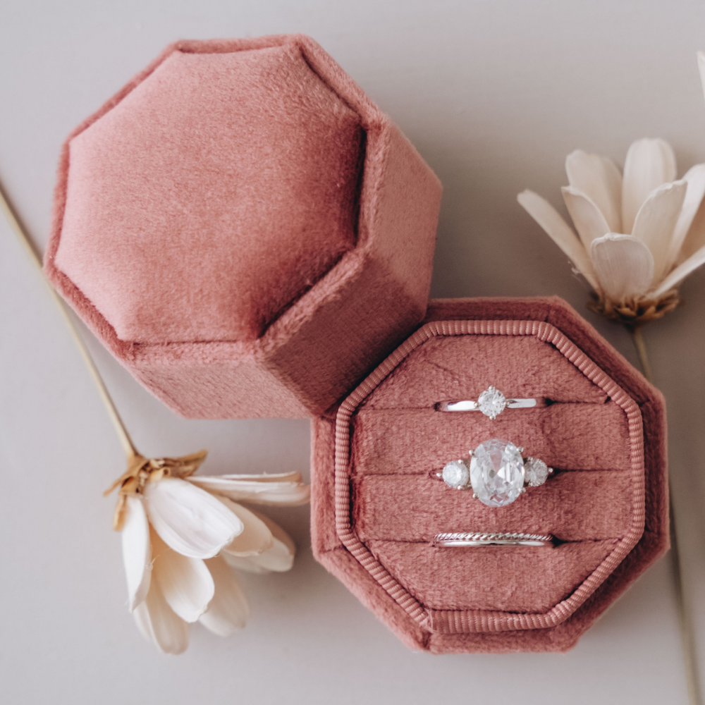 Triple Slot Octagon Velvet Ring Box