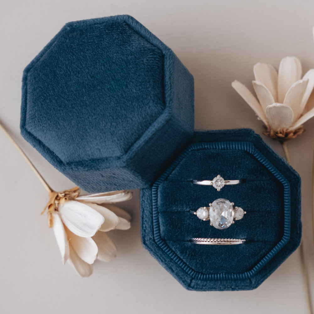 Triple Slot Octagon Velvet Ring Box
