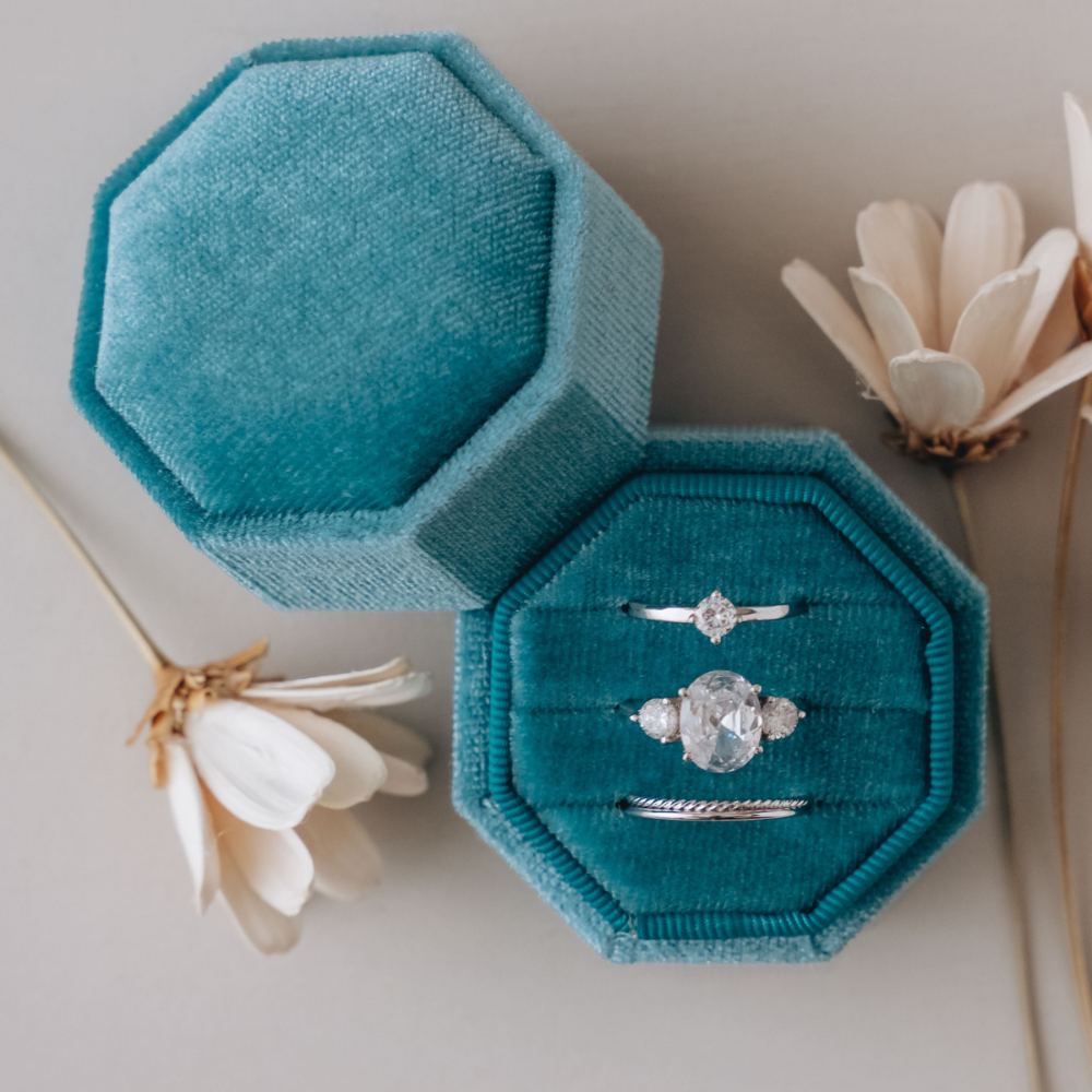 Triple Slot Octagon Velvet Ring Box