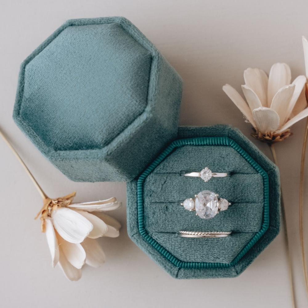 Triple Slot Octagon Velvet Ring Box