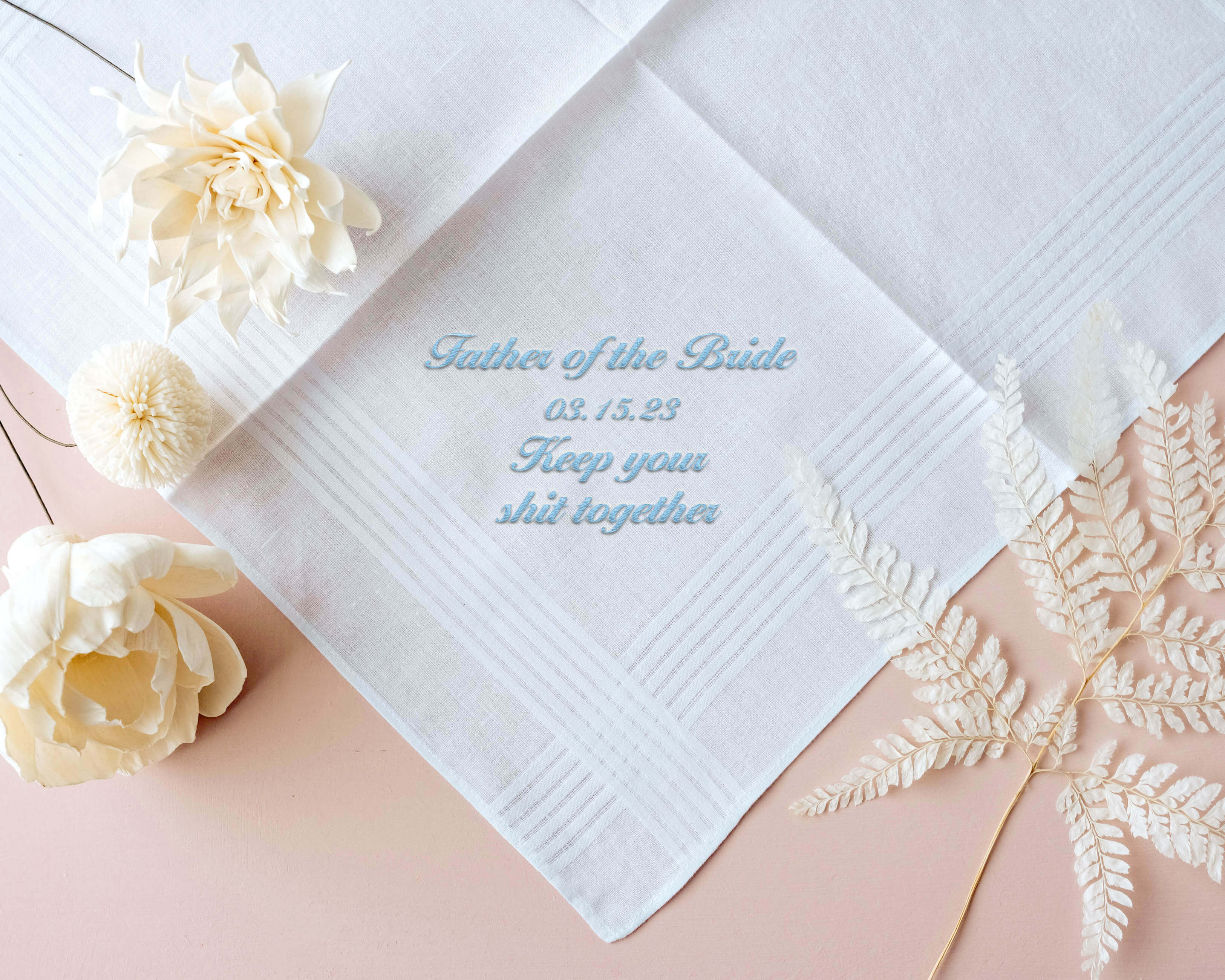 Personalized Wedding Handkerchief with name and wedding date and message. - Hundred Hearts