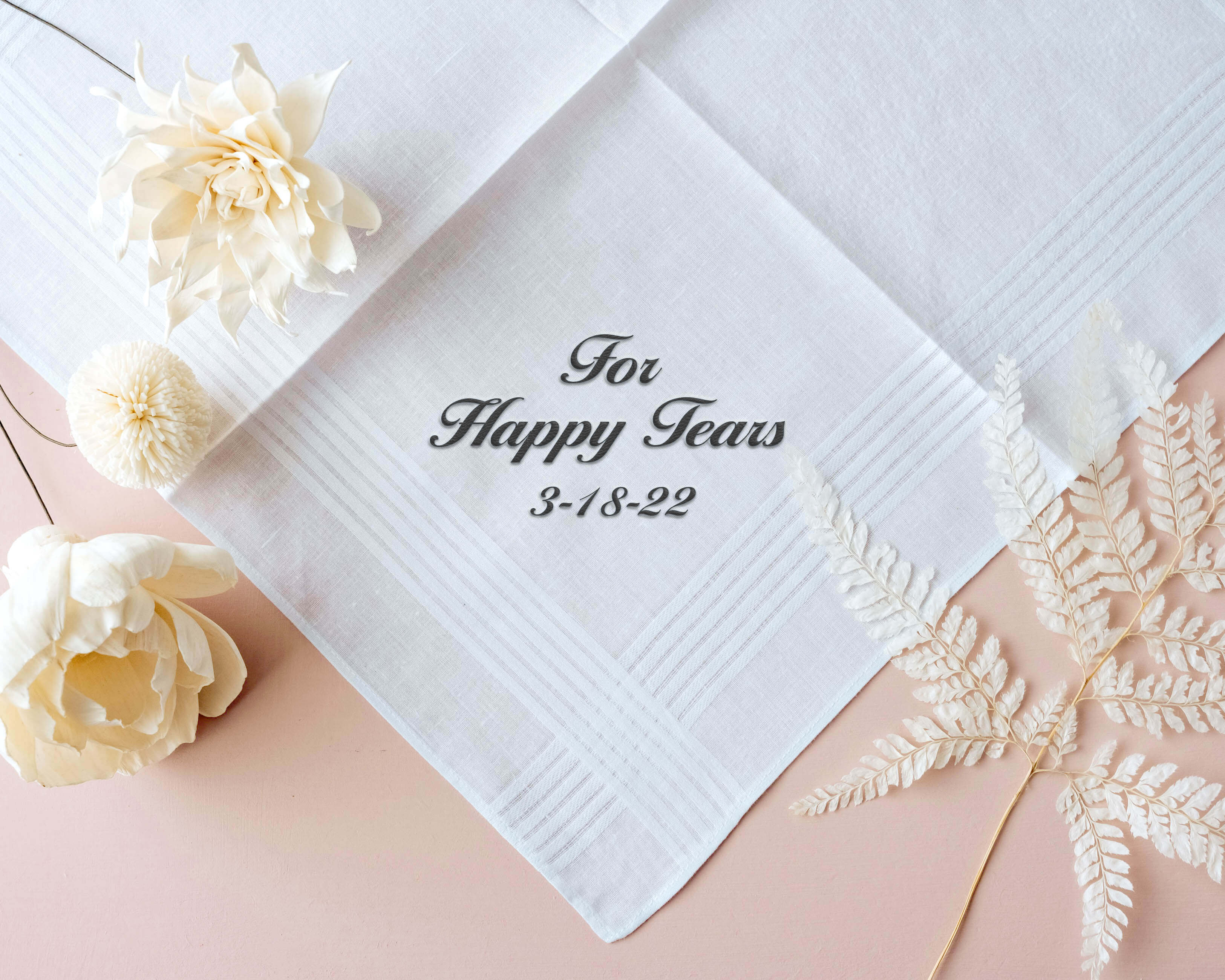 Personalized Wedding Handkerchief with name and wedding date and message. - Hundred Hearts