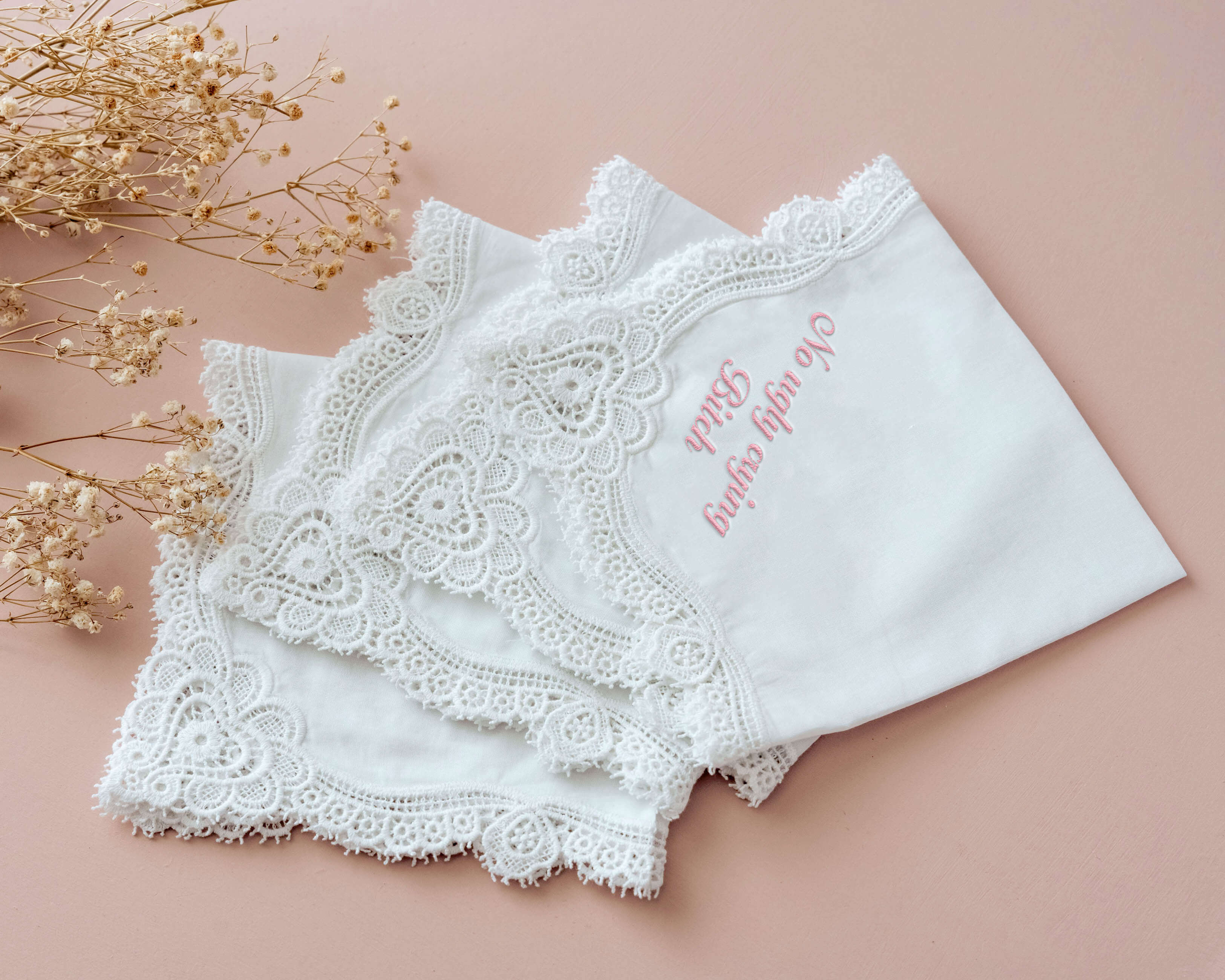 Personalized Wedding Handkerchief with name and wedding date and message. - Hundred Hearts