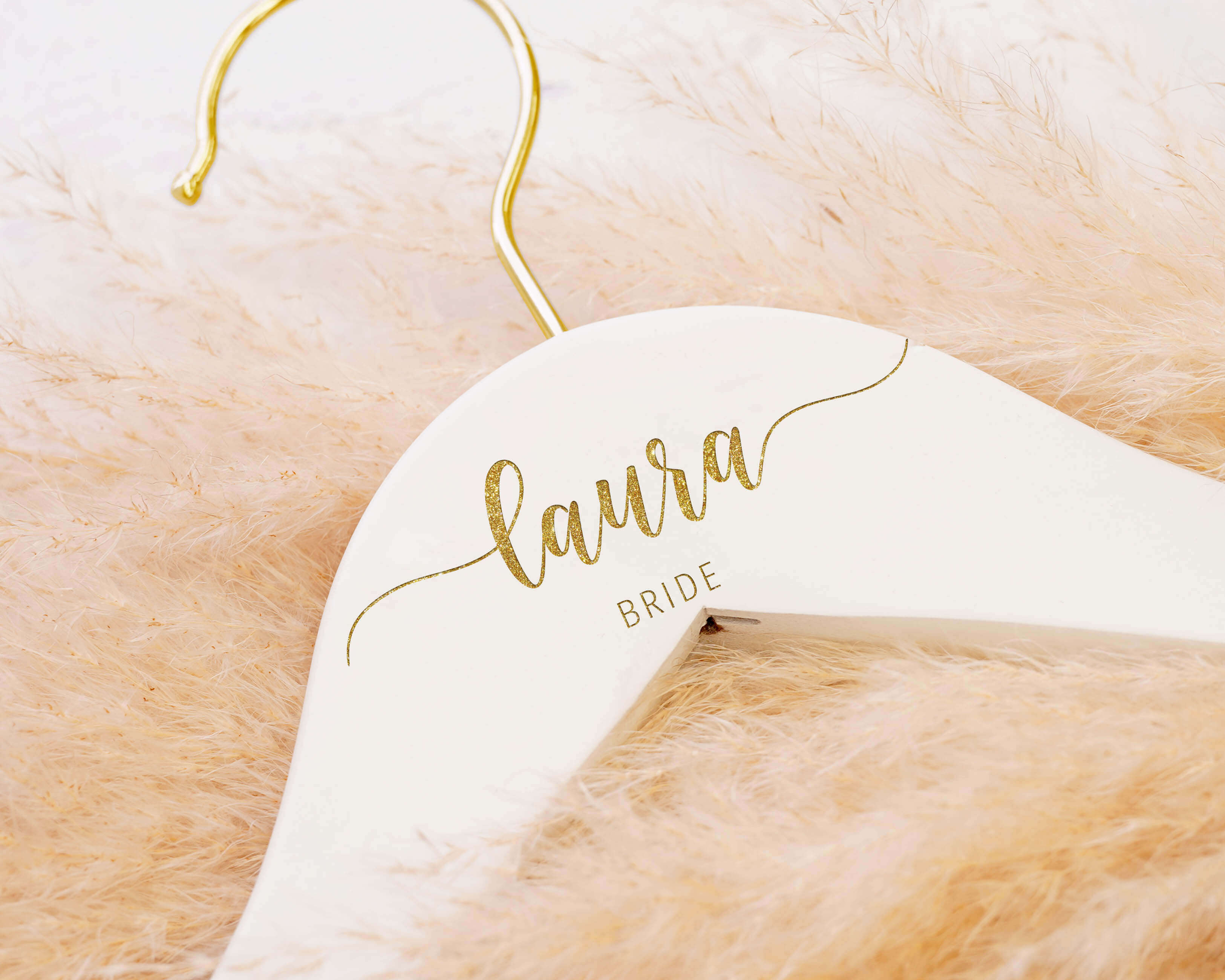 Wedding Dress Hanger - Custom Gold Hook Wedding Dress Hangers with personalized name and wedding role.