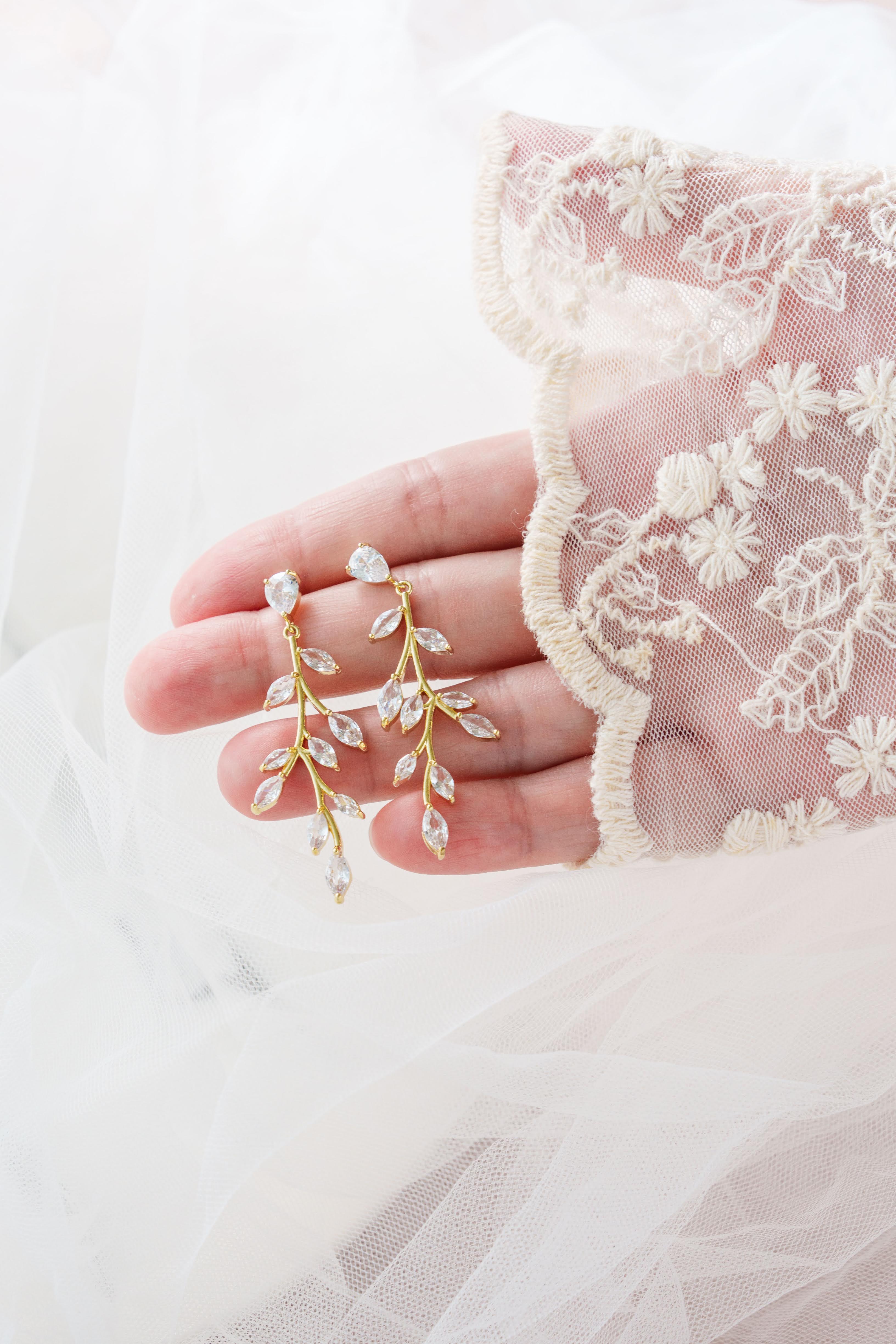 Bridal Leaf Drop Earrings