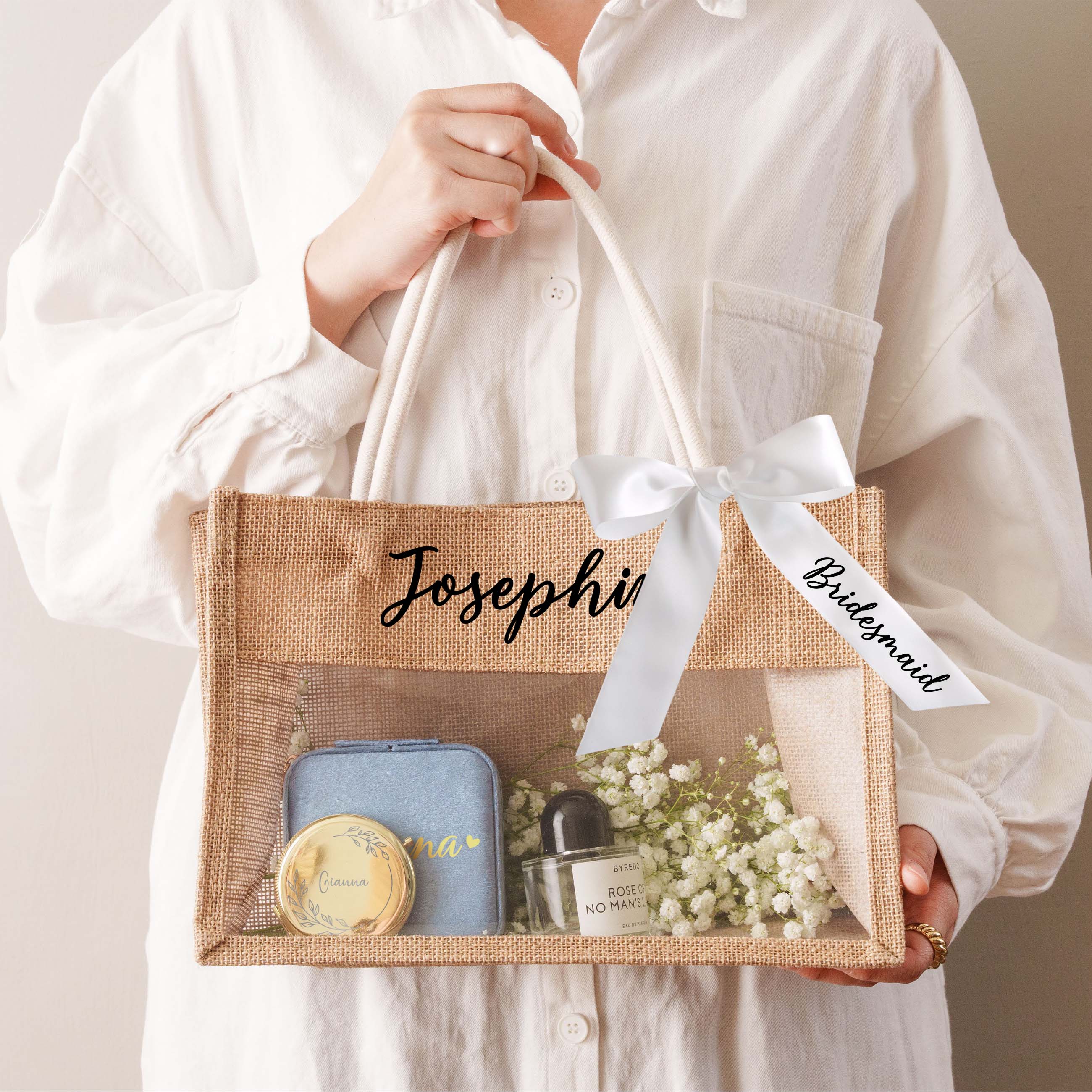 Personalize Jute Burlap Tote Bags with Ribbon