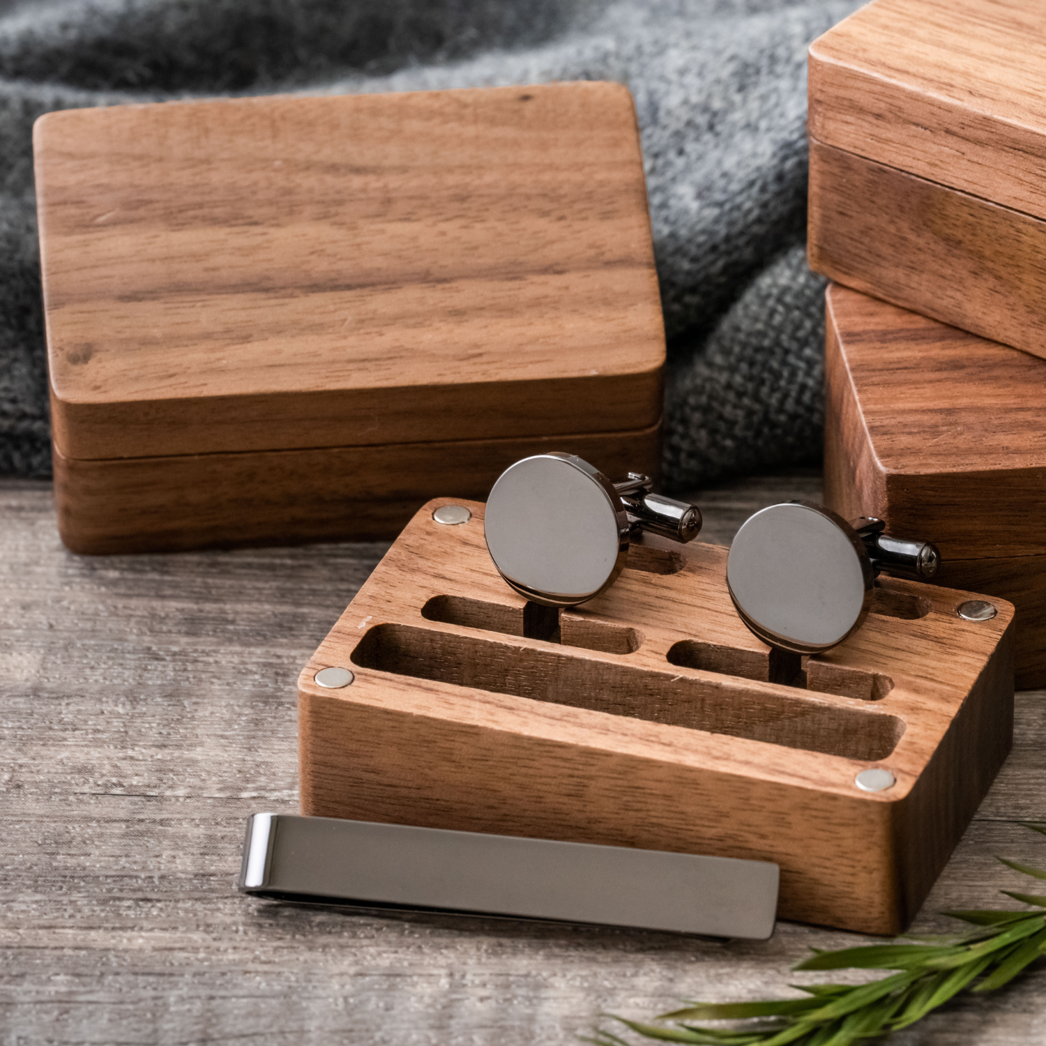 Personalized Metal Cufflinks & Tie Clip Set