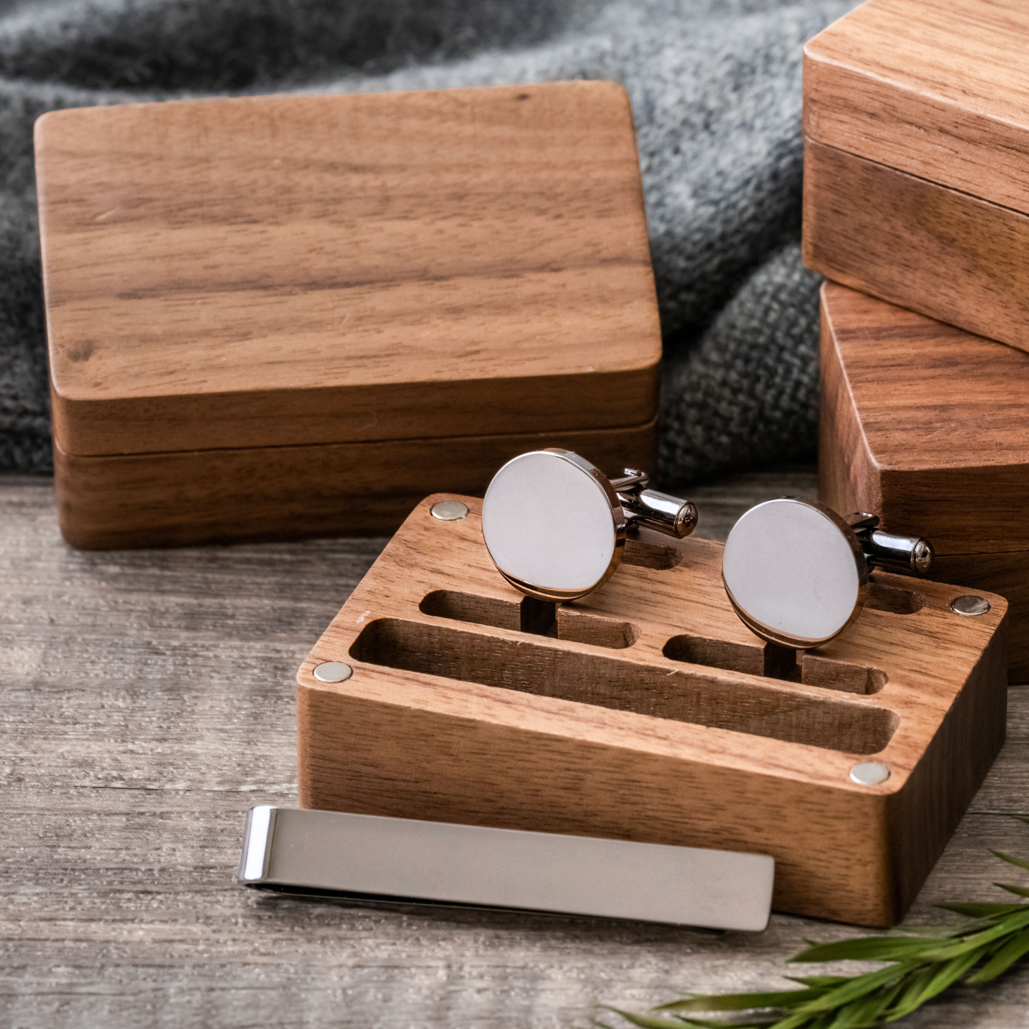 Personalized Metal Cufflinks & Tie Clip Set