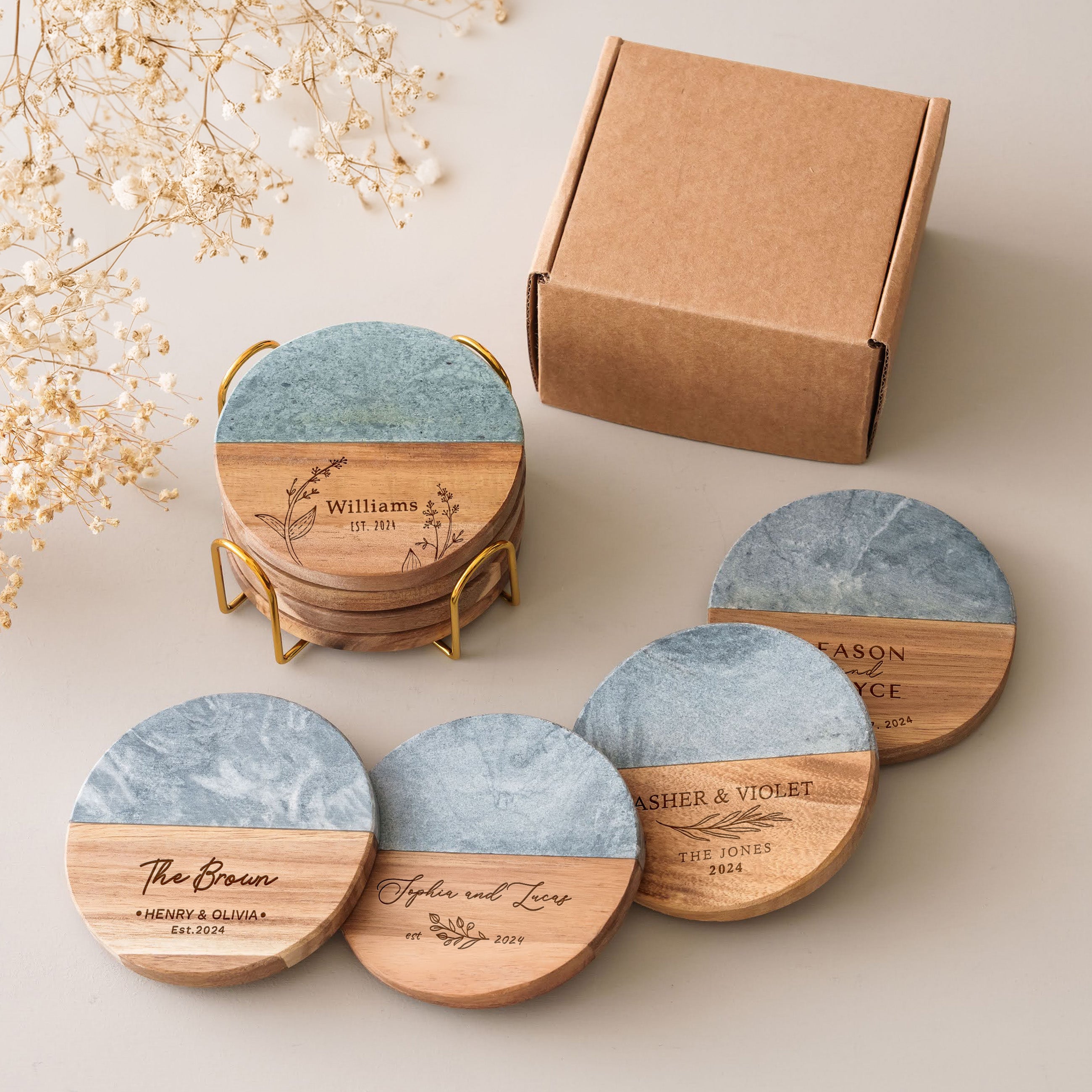 Grey Marble Coaster Set