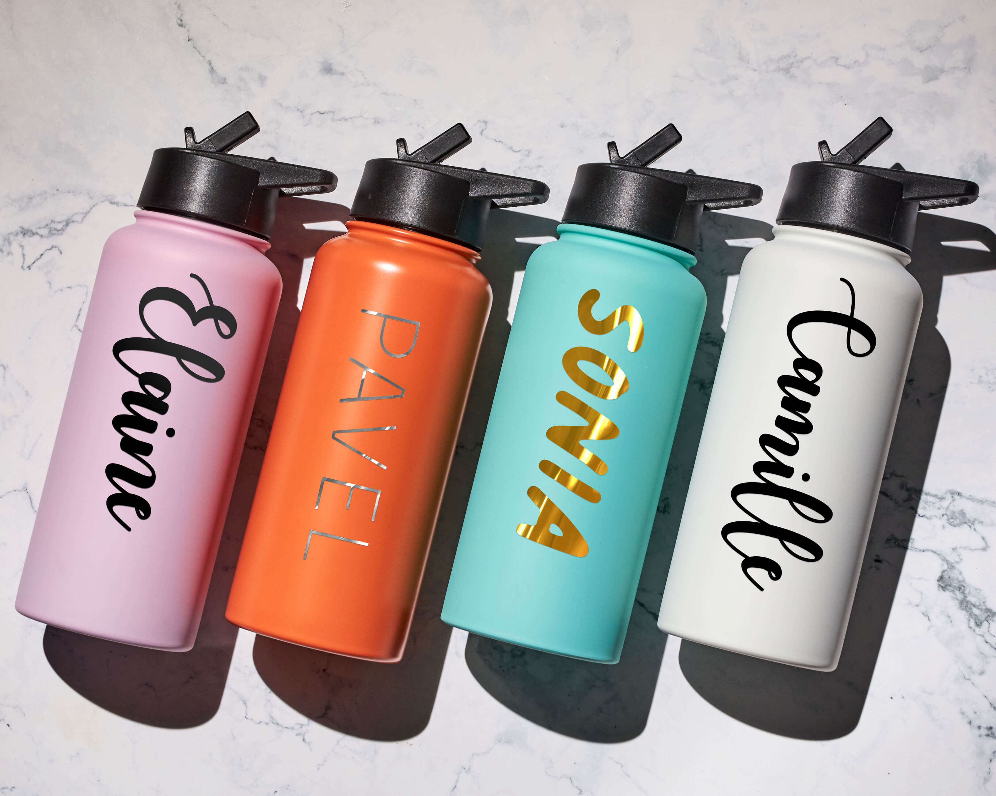  The Customized Insulated Water Bottle features stylish skeleton icon vinyl decal with 6 color options.