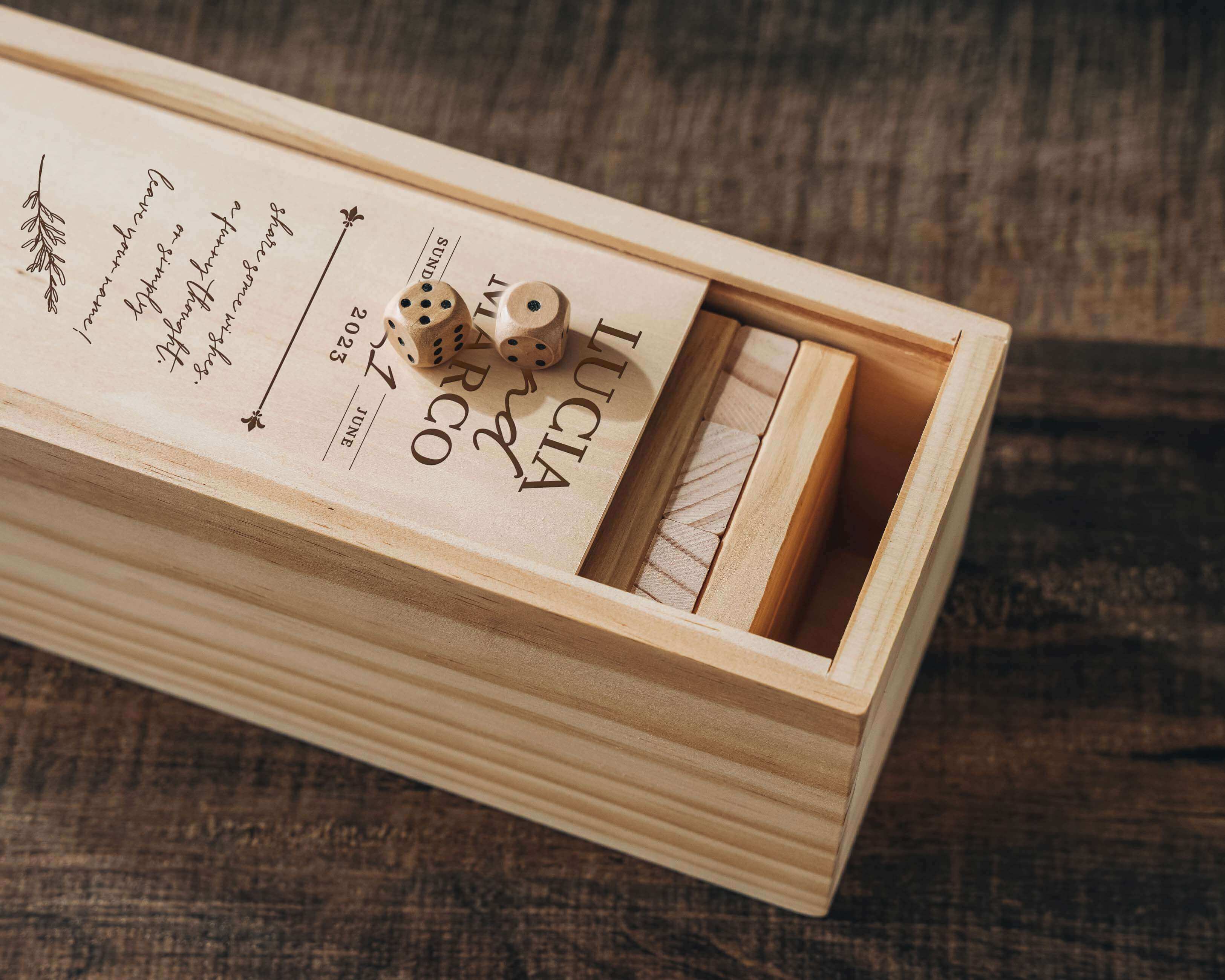 Experience the joy of our Custom Jenga Wedding Guest Book, customized with your names and wedding date. This unique and interactive guest book is the perfect addition to your wedding day.