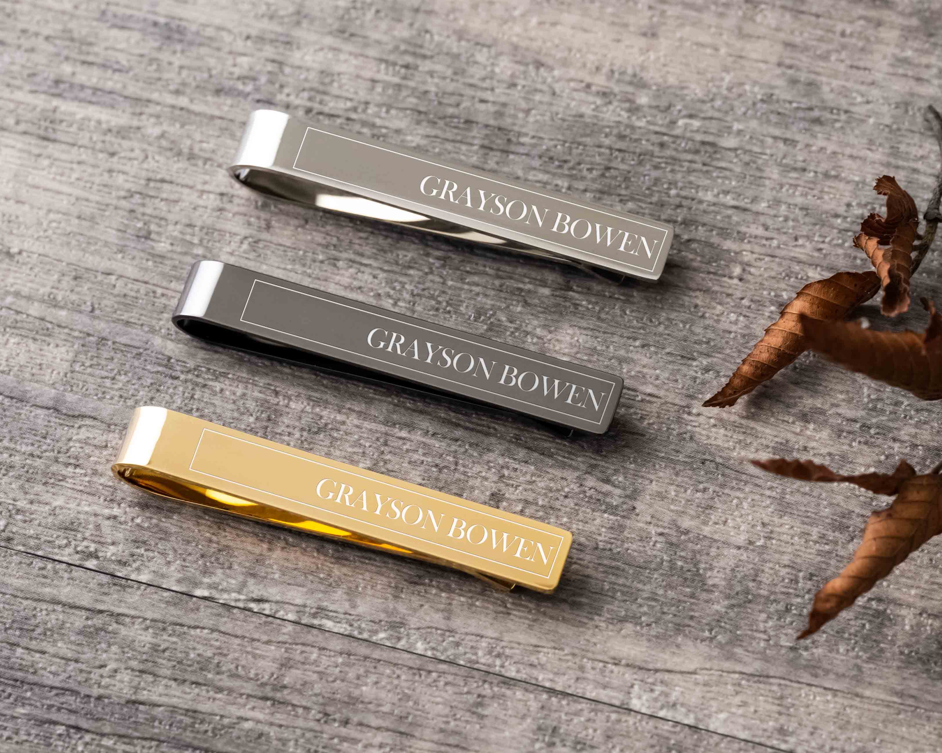 Personalized Metal Cufflinks & Tie Clip Set