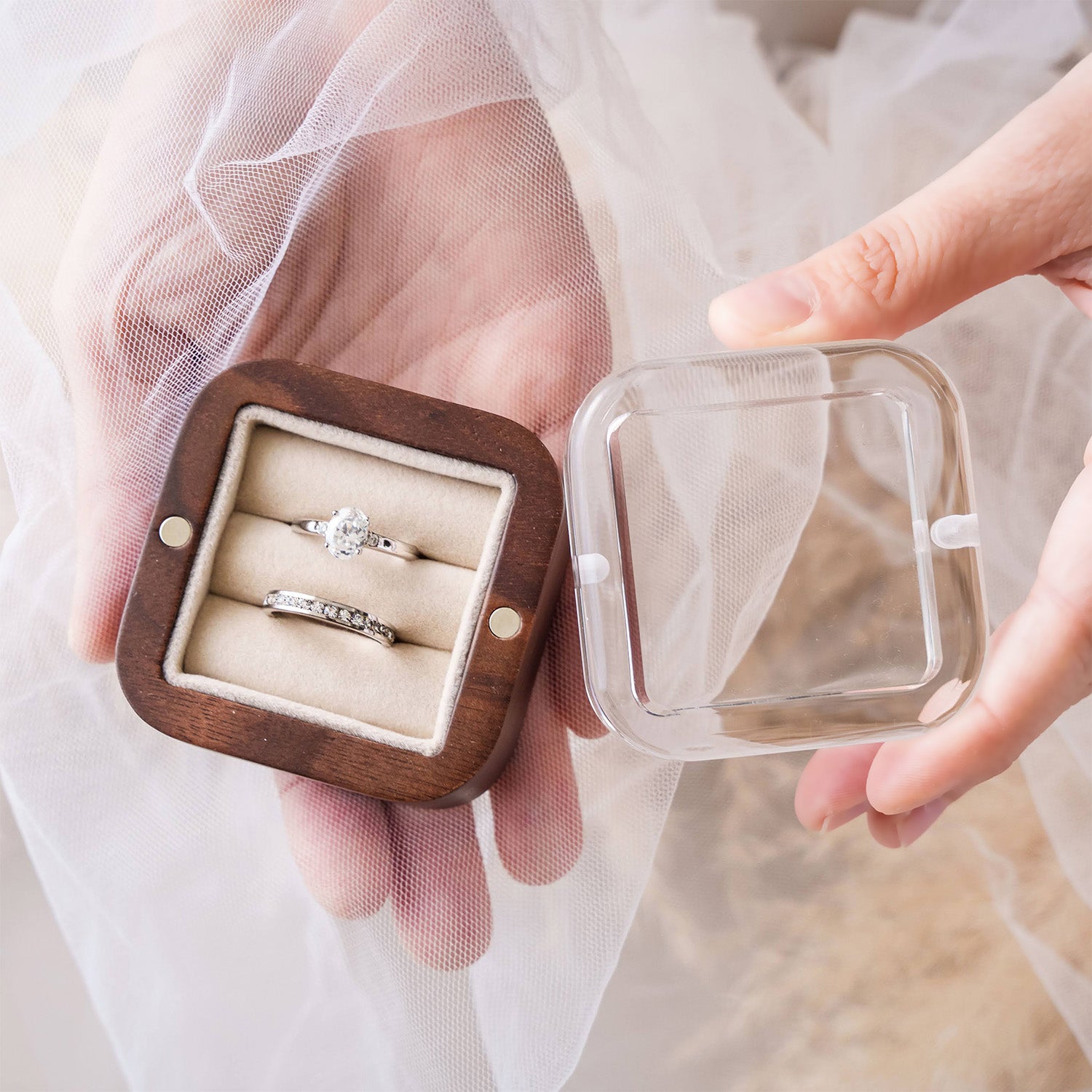 Wooden Ring Box with Acrylic Lid