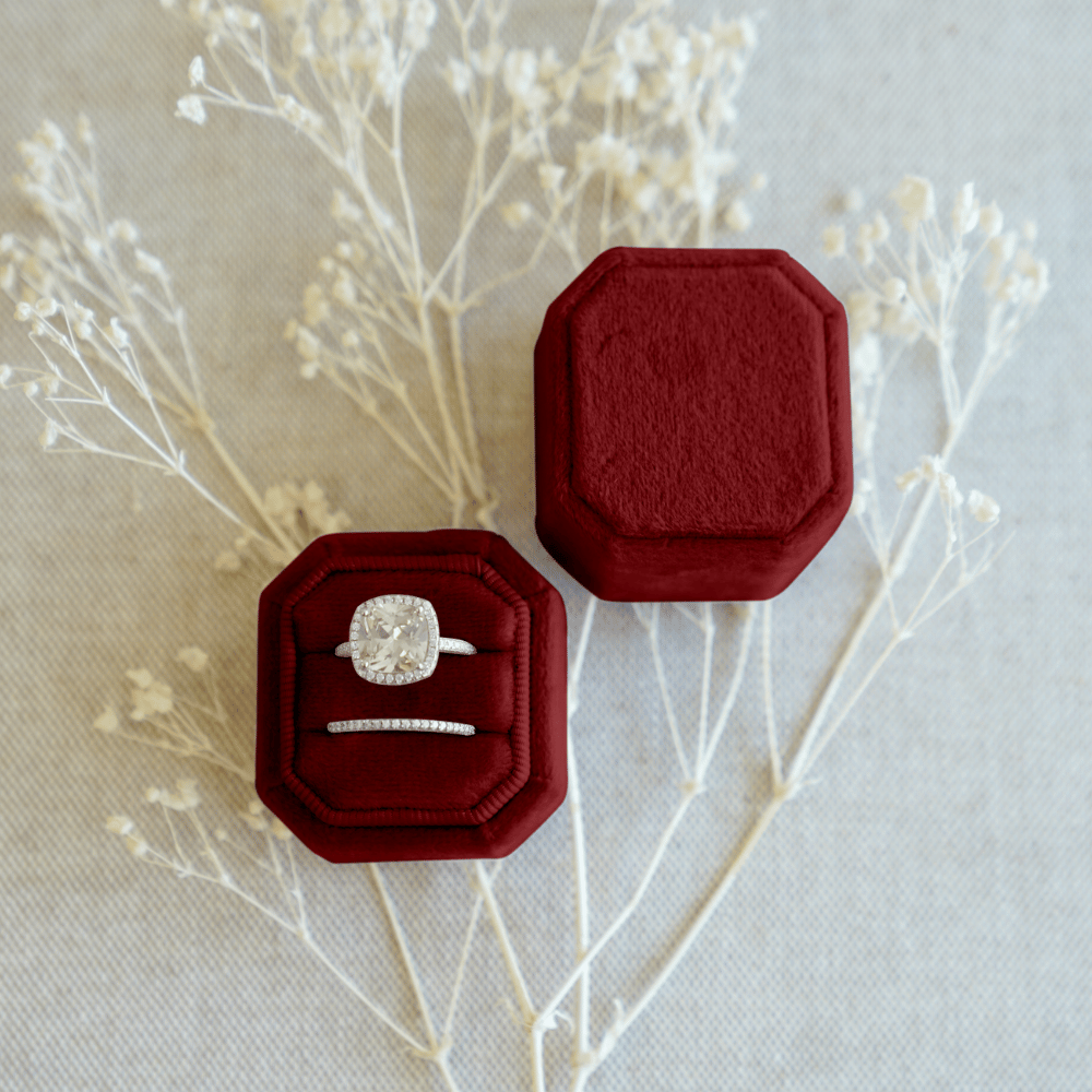Personalized Octagon Velvet Ring Box with Foil Design