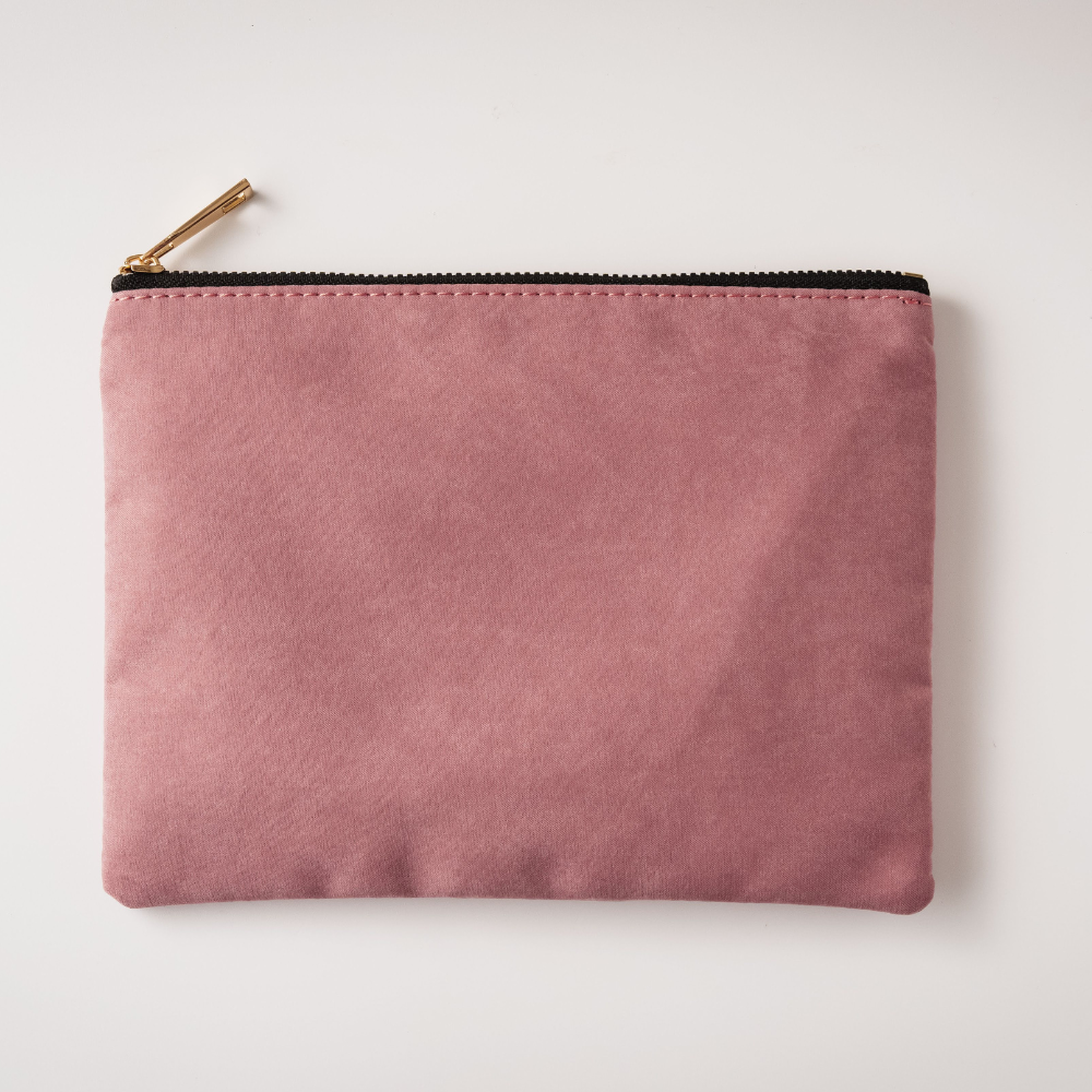 Suede Makeup Bag with Black Zipper