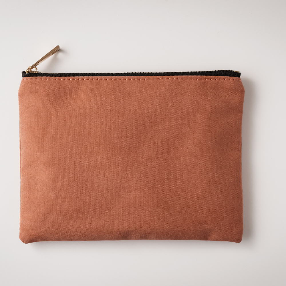 Suede Makeup Bag with Black Zipper