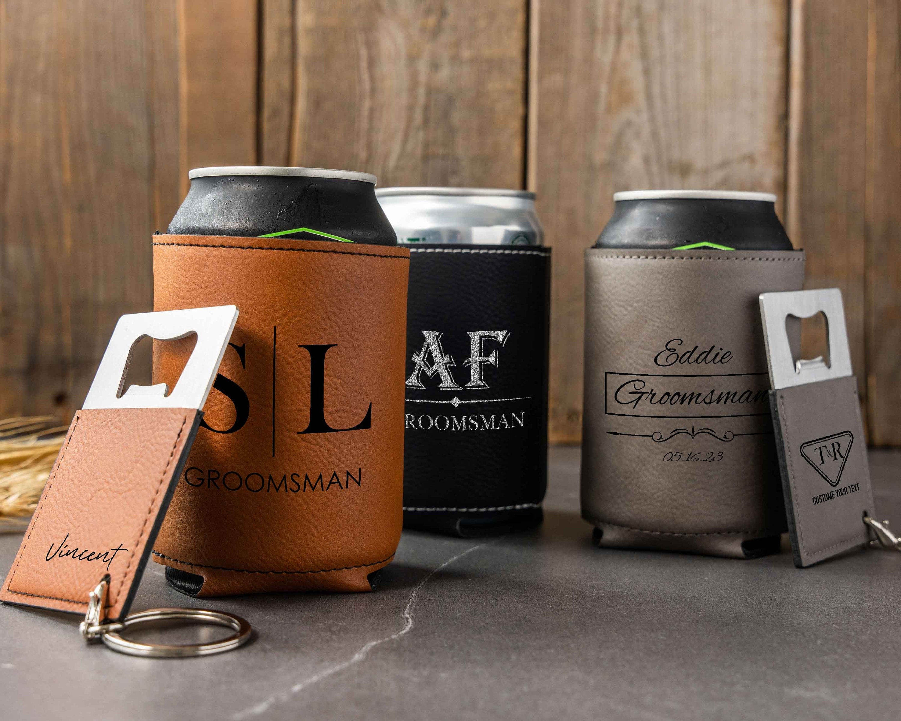 Custom Keychain Can Cooler Personalized Gift for Him | Engraved Bottle Holder Groomsmen Gifts | Beer Can Holder Dad Christmas Gift for Dad