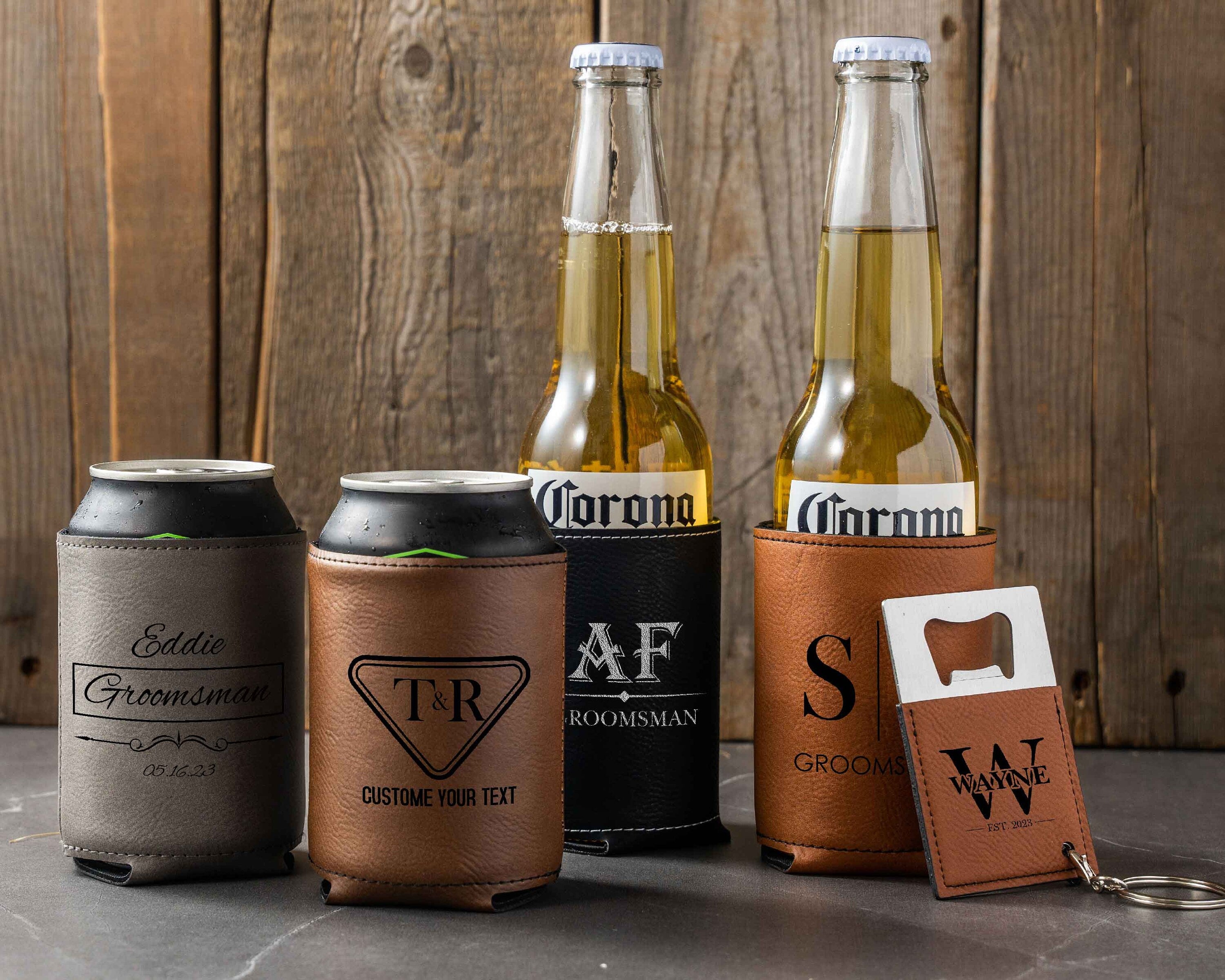 Custom Keychain Can Cooler Personalized Gift for Him | Engraved Bottle Holder Groomsmen Gifts | Beer Can Holder Dad Christmas Gift for Dad