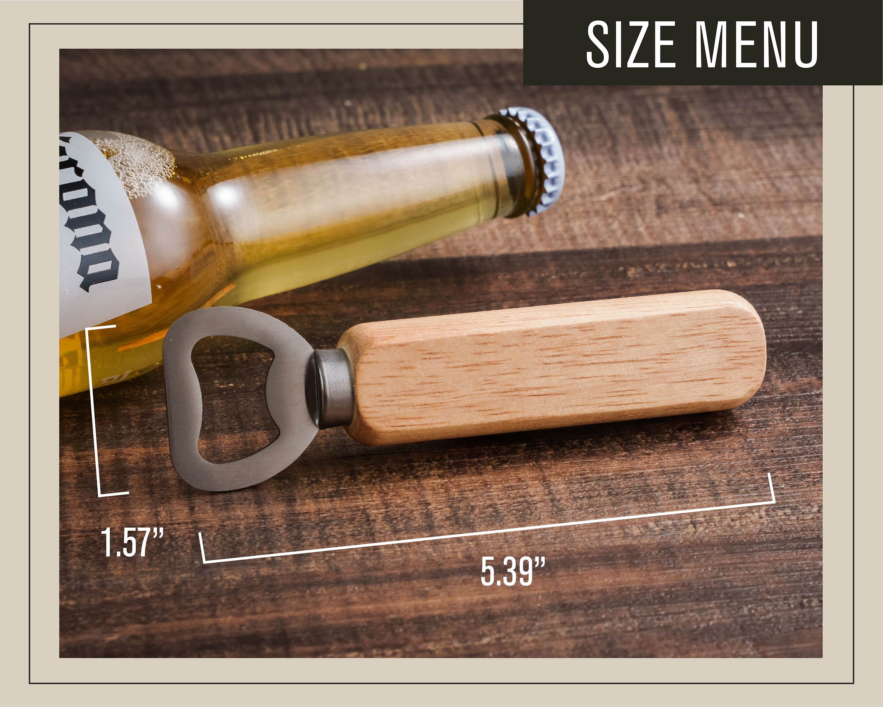 a bottle opener with a corkscrew on a wooden table