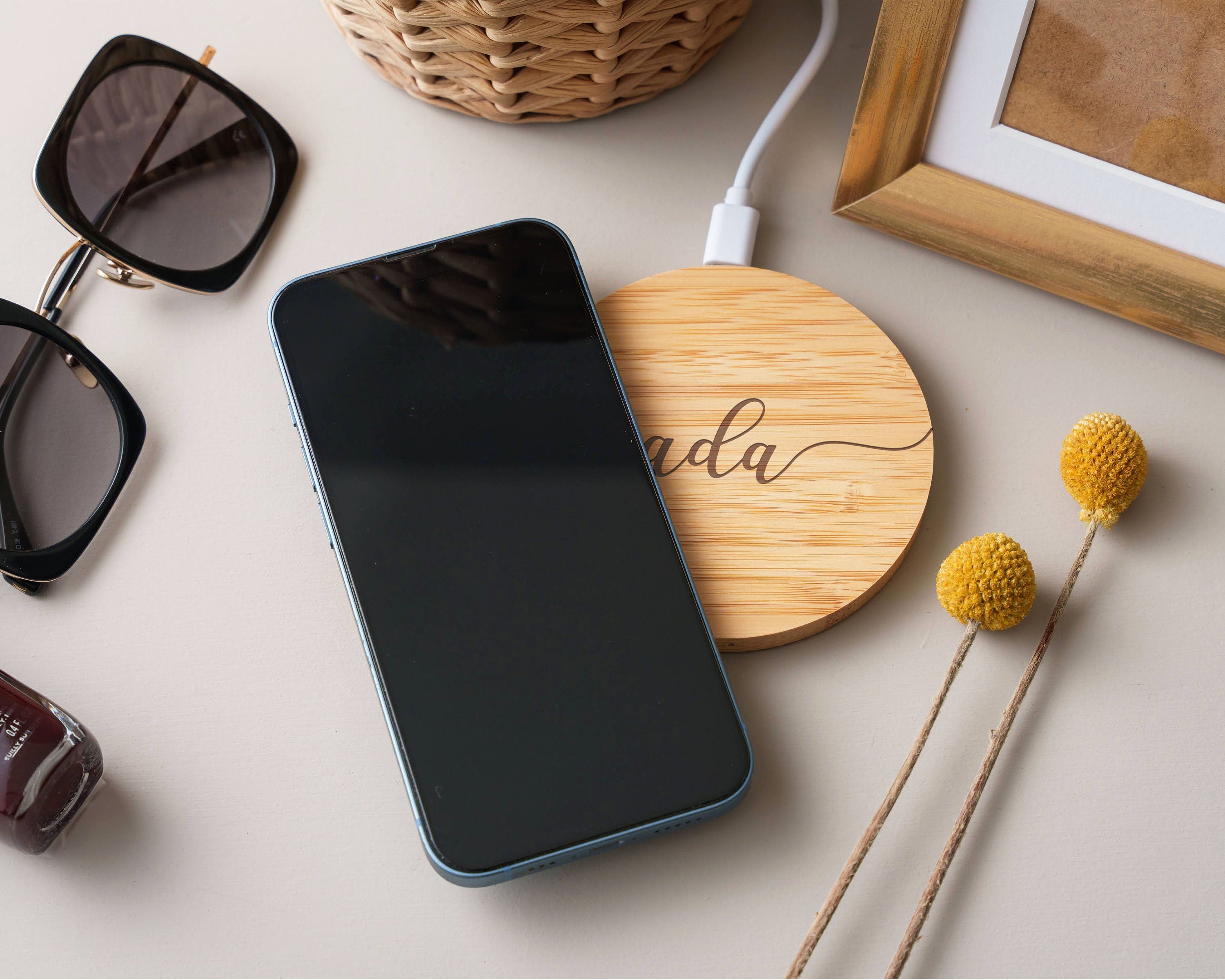 Personalized Bamboo Wireless Charger | Best Friend Birthday Gifts | Custom Wireless Charger Pad | Christmas Gifts for Women | Coworker Gifts