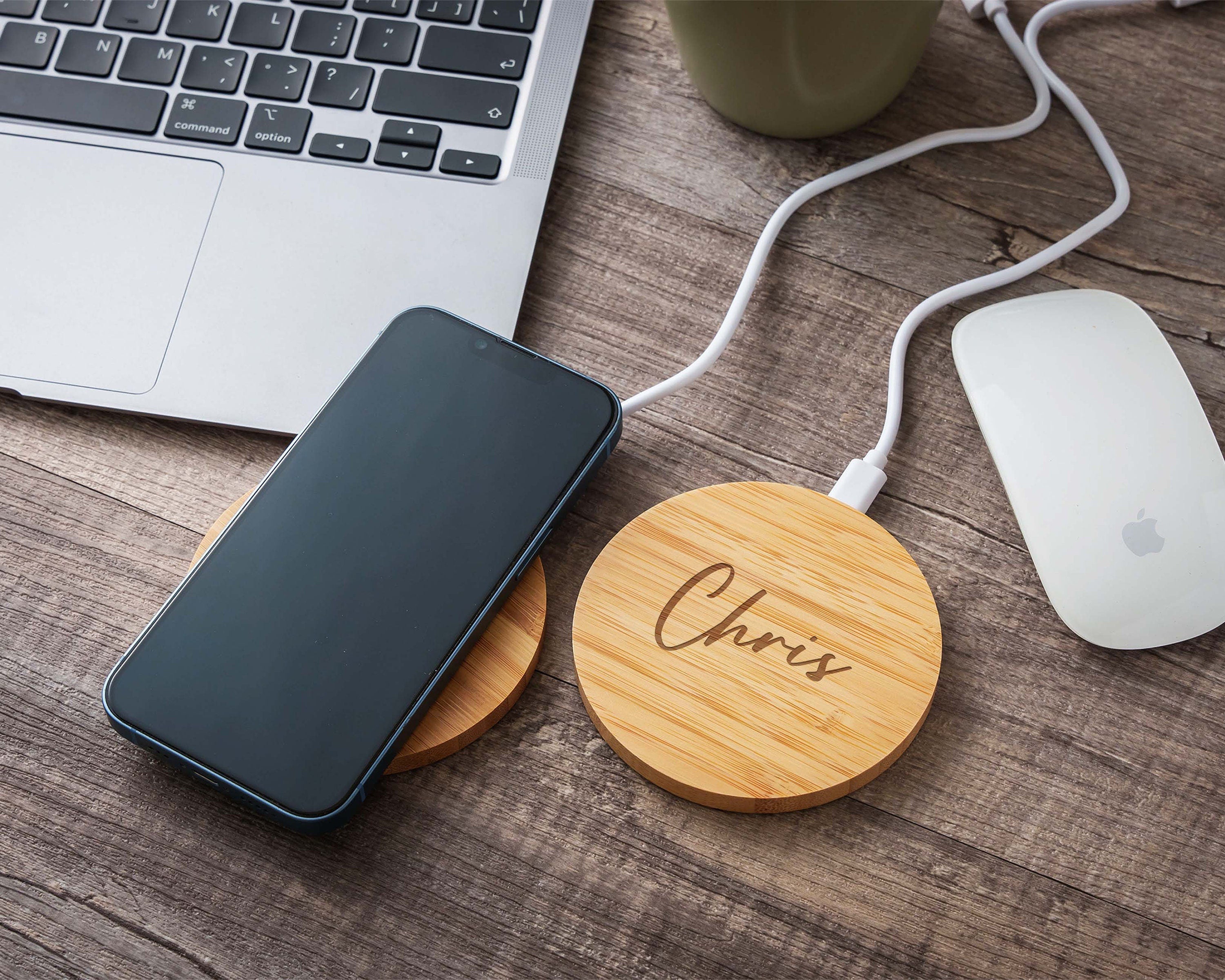 Personalized Bamboo Wireless Charger | Best Friend Birthday Gifts | Custom Wireless Charger Pad | Christmas Gifts for Women | Coworker Gifts