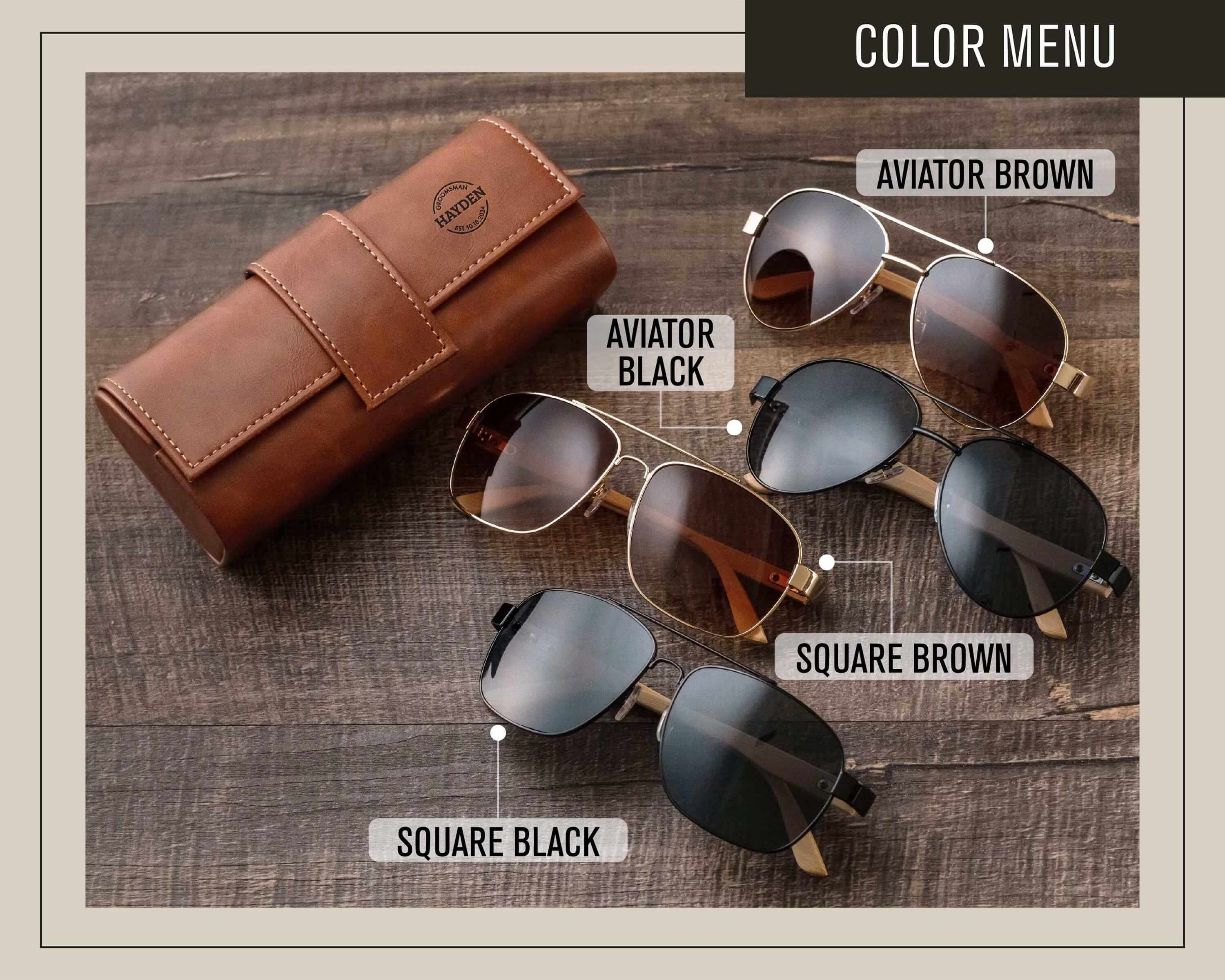 a pair of sunglasses sitting next to a leather case