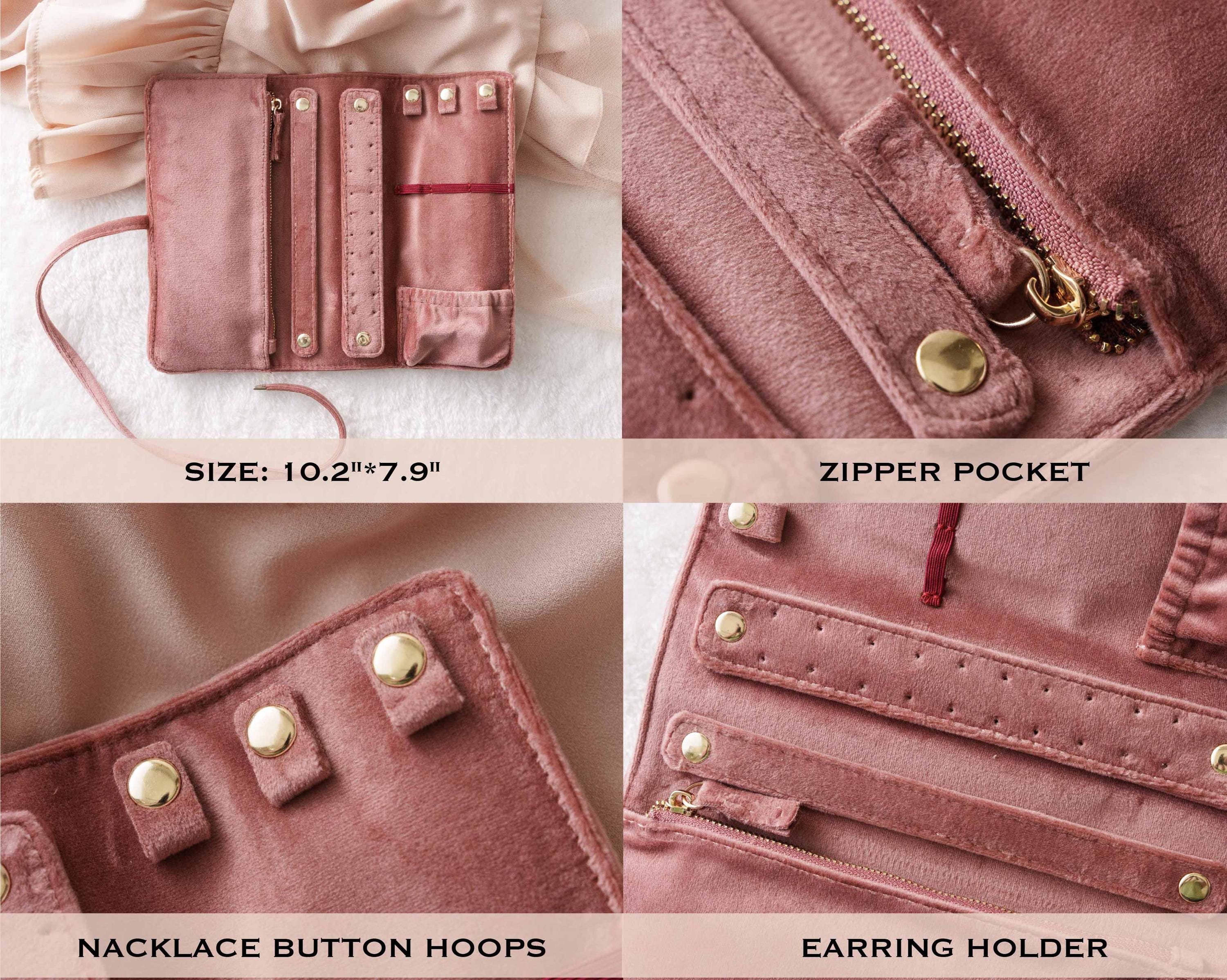 a picture of a pink purse with zipper pockets