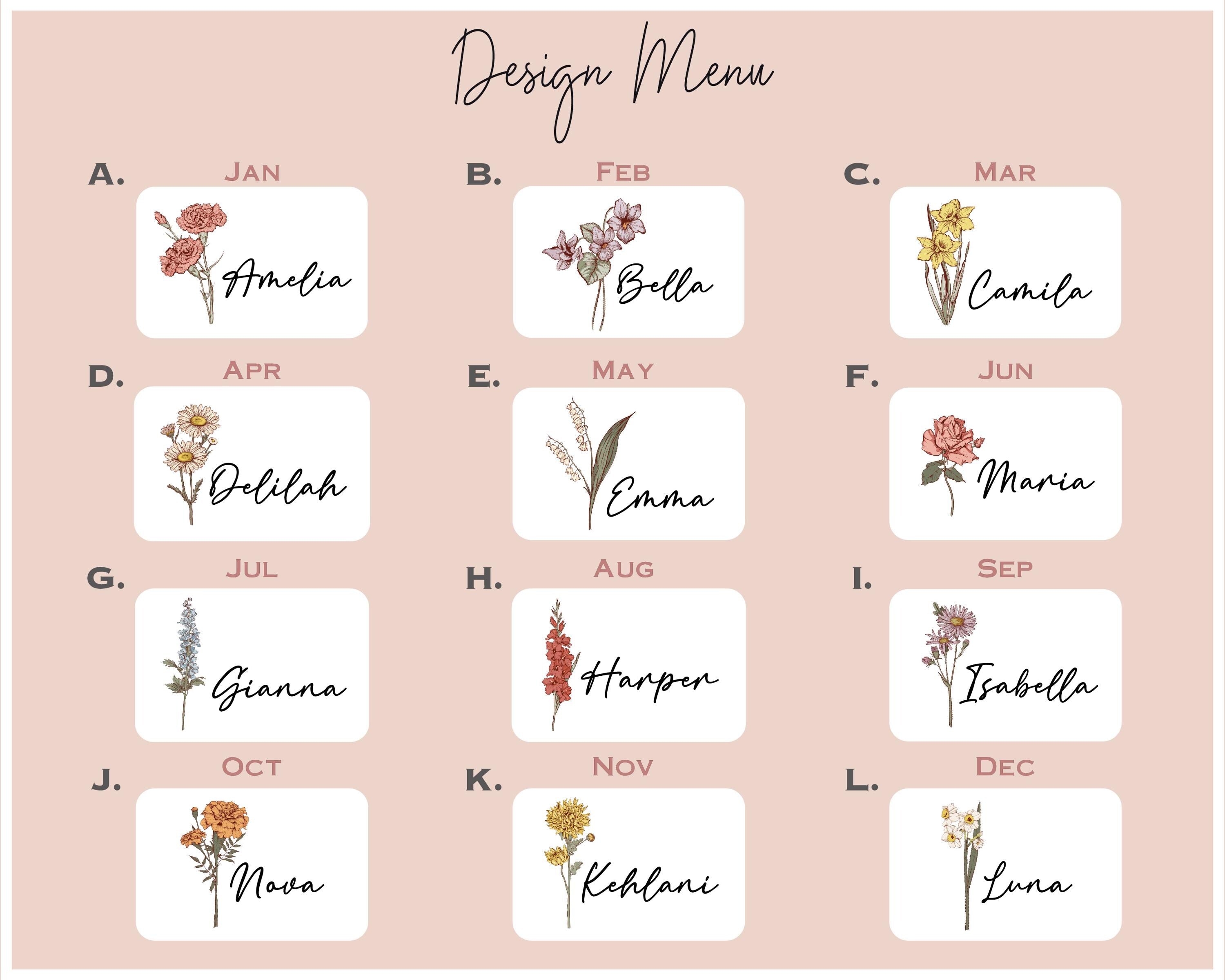 a flower menu with different flowers on it